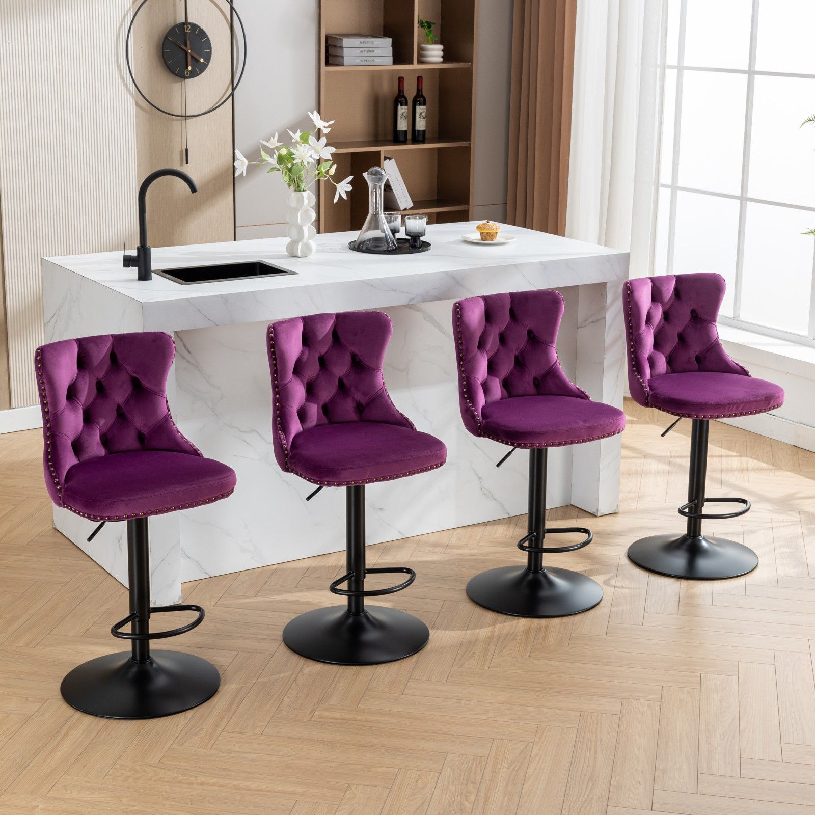 Swivel Velvet Barstools Adjusatble Seat Height, Modern Upholstered Bar Stools With Backs Comfortable Tufted For Home Pub And Kitchen Island (Set of 2) - Best Buy Furniture