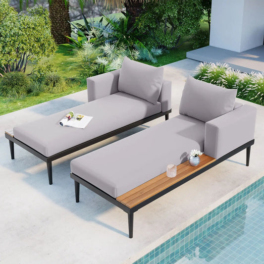 TOPMAX Modern Outdoor Daybed Patio Metal Daybed with Wood Top - Best Buy Furniture