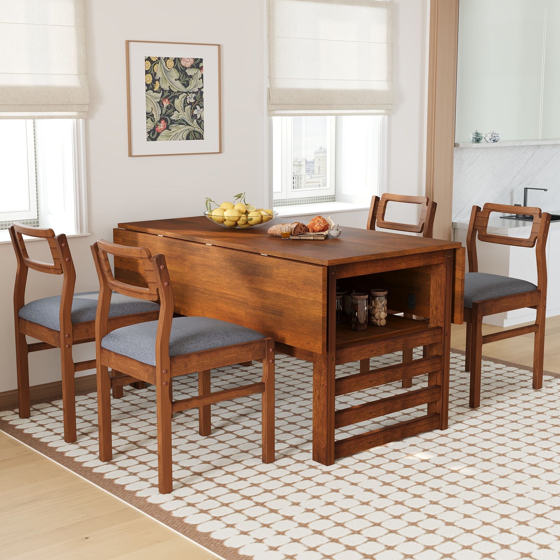 5 Piece Extendable Wood Square Dining Table Set With 2 Drop Leaves - Best Buy Furniture