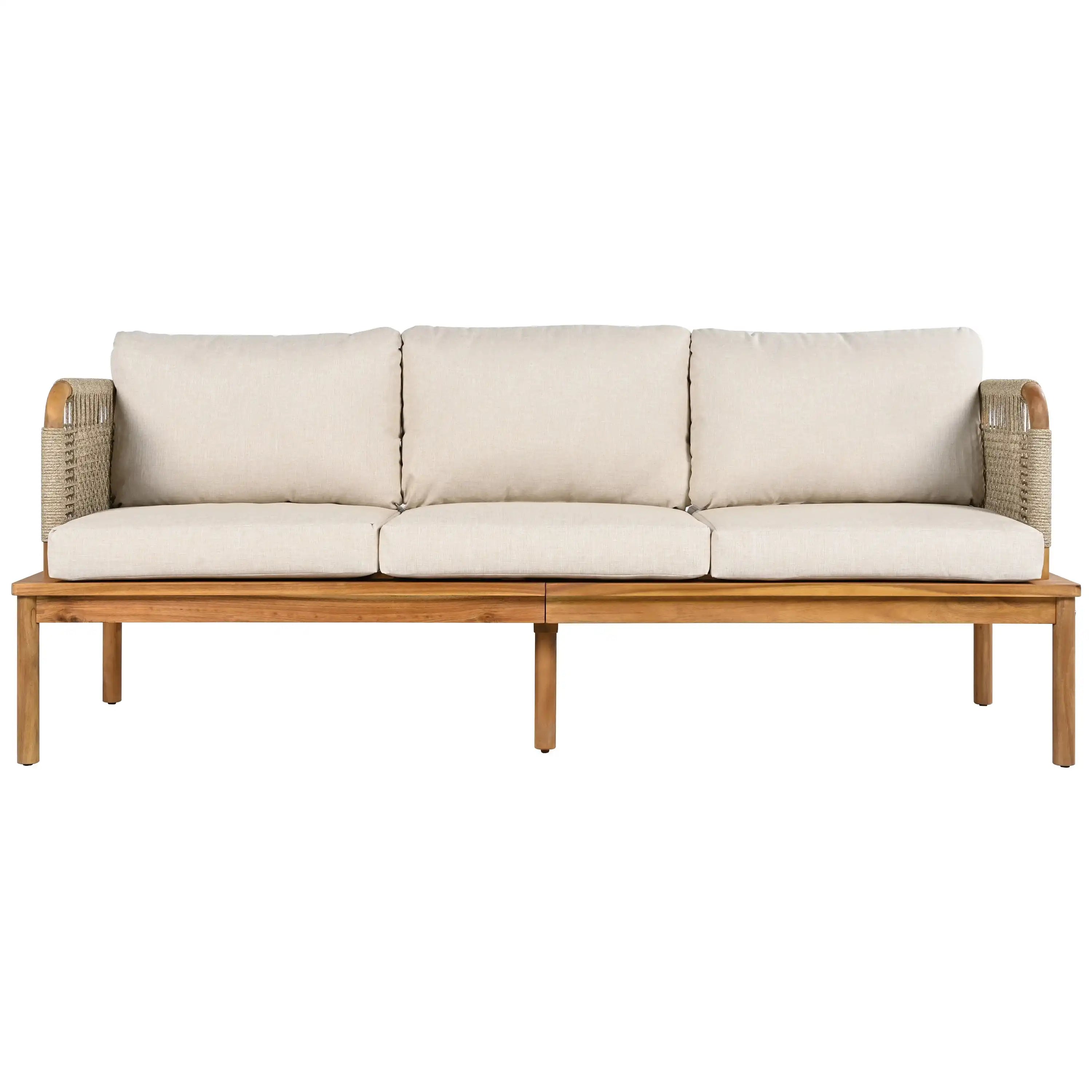 Outdoor 3-piece Acacia Wood and Rope Patio Sofa Set - Best Buy Furniture