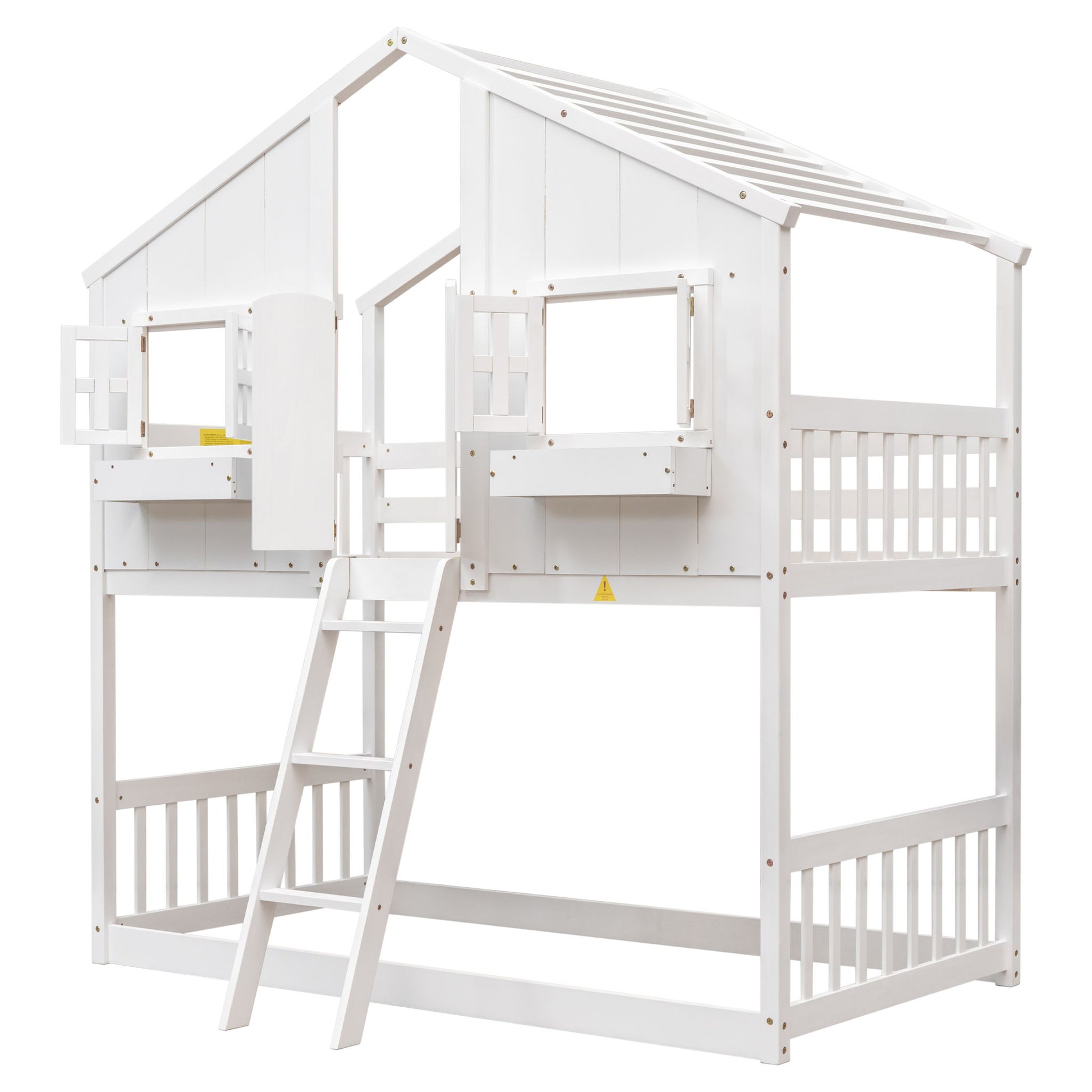 House Bunk Bed With Roof, Window, Window Box, Door, With Safety Guardrails And Ladder - Best Buy Furniture