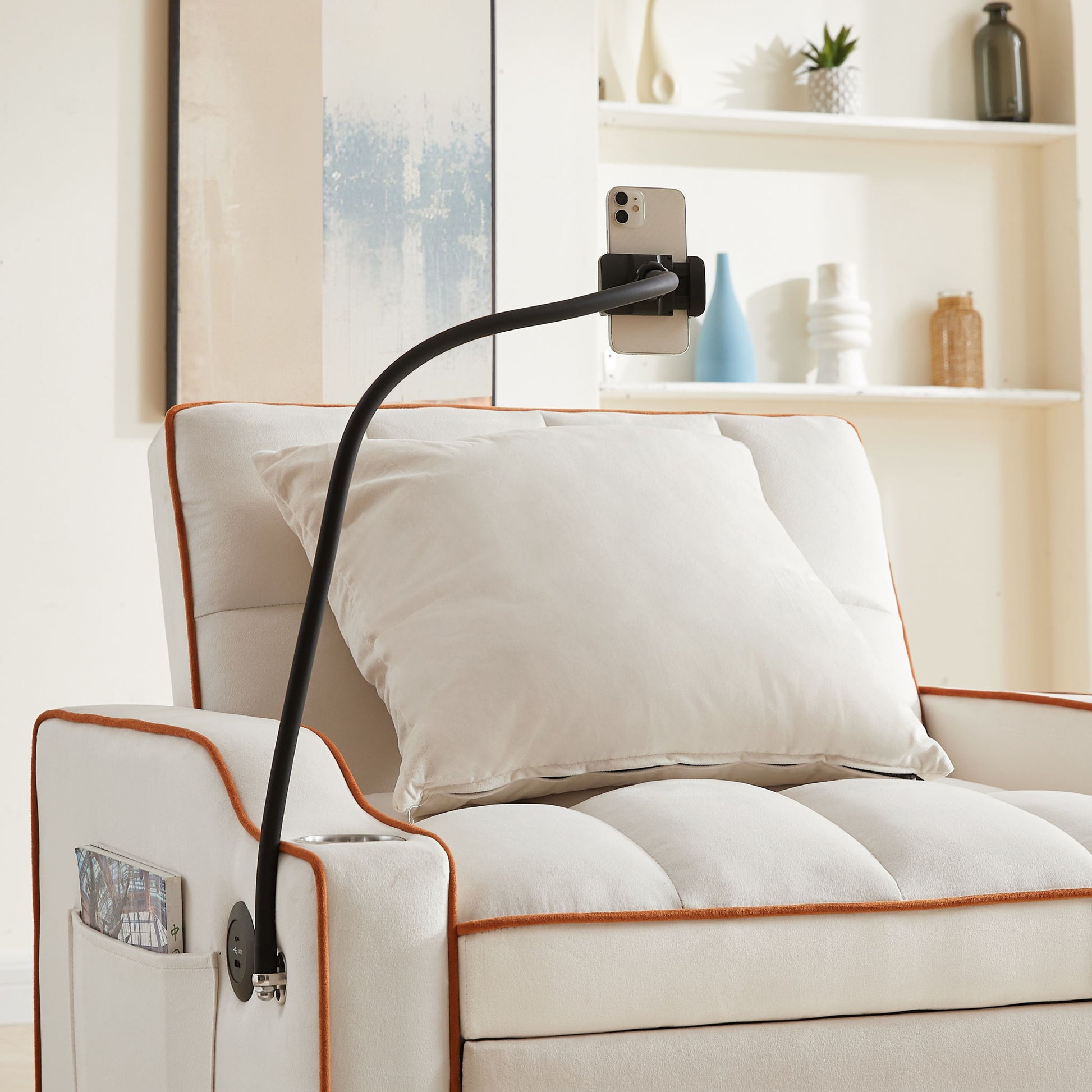 Convertible Velvet 3 In 1 Sofa Bed With Adjustable Sleeper Chair And Multi Pockets - Best Buy Furniture