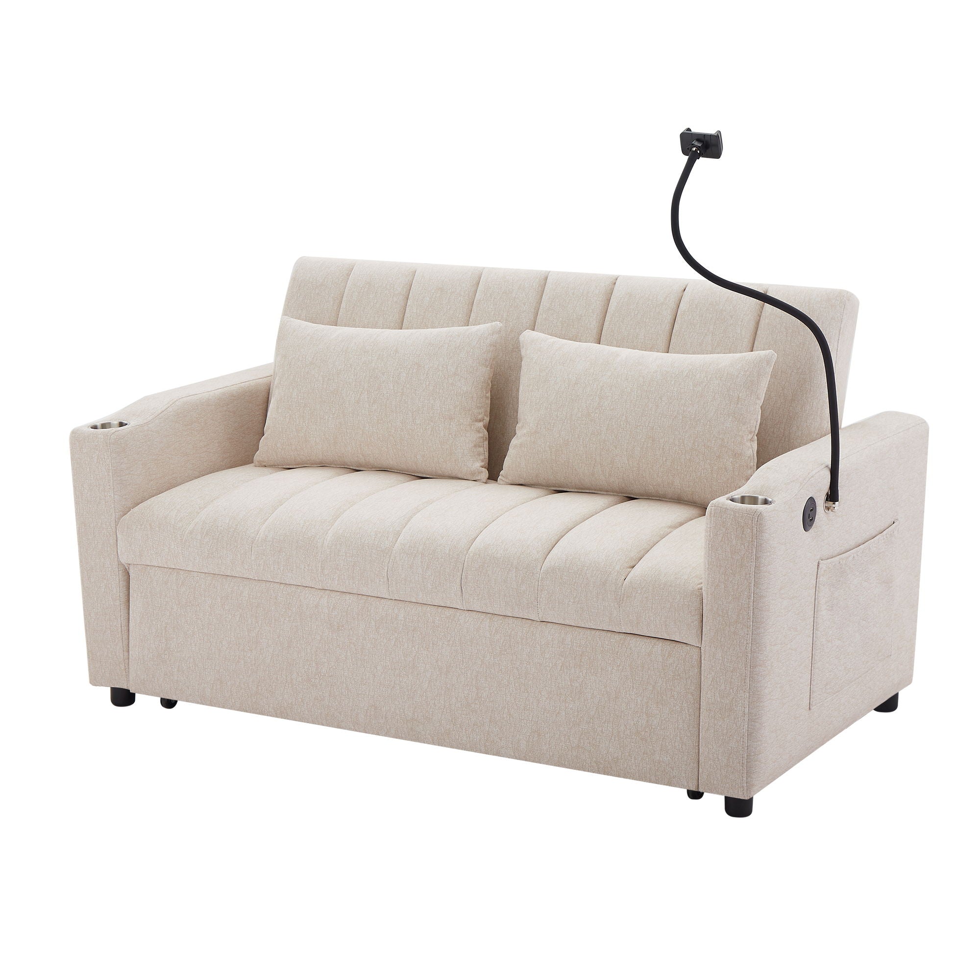 Convertible Sofa Bed Loveseat Sofa With Three USB Ports, Two Side Pockets, Two Cup Holders And 360° swivel Phone Holder For Living Room - Best Buy Furniture