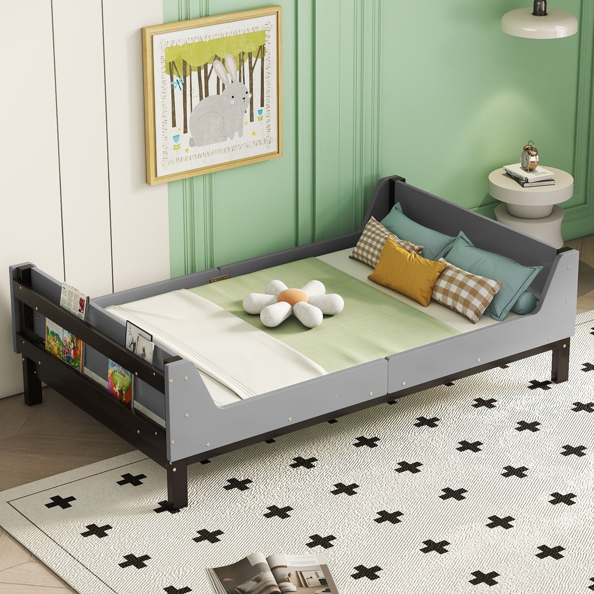 Bed With Headboard, Footboard, Safeguards, Built-In Bed-End Book Storage Rack - Best Buy Furniture