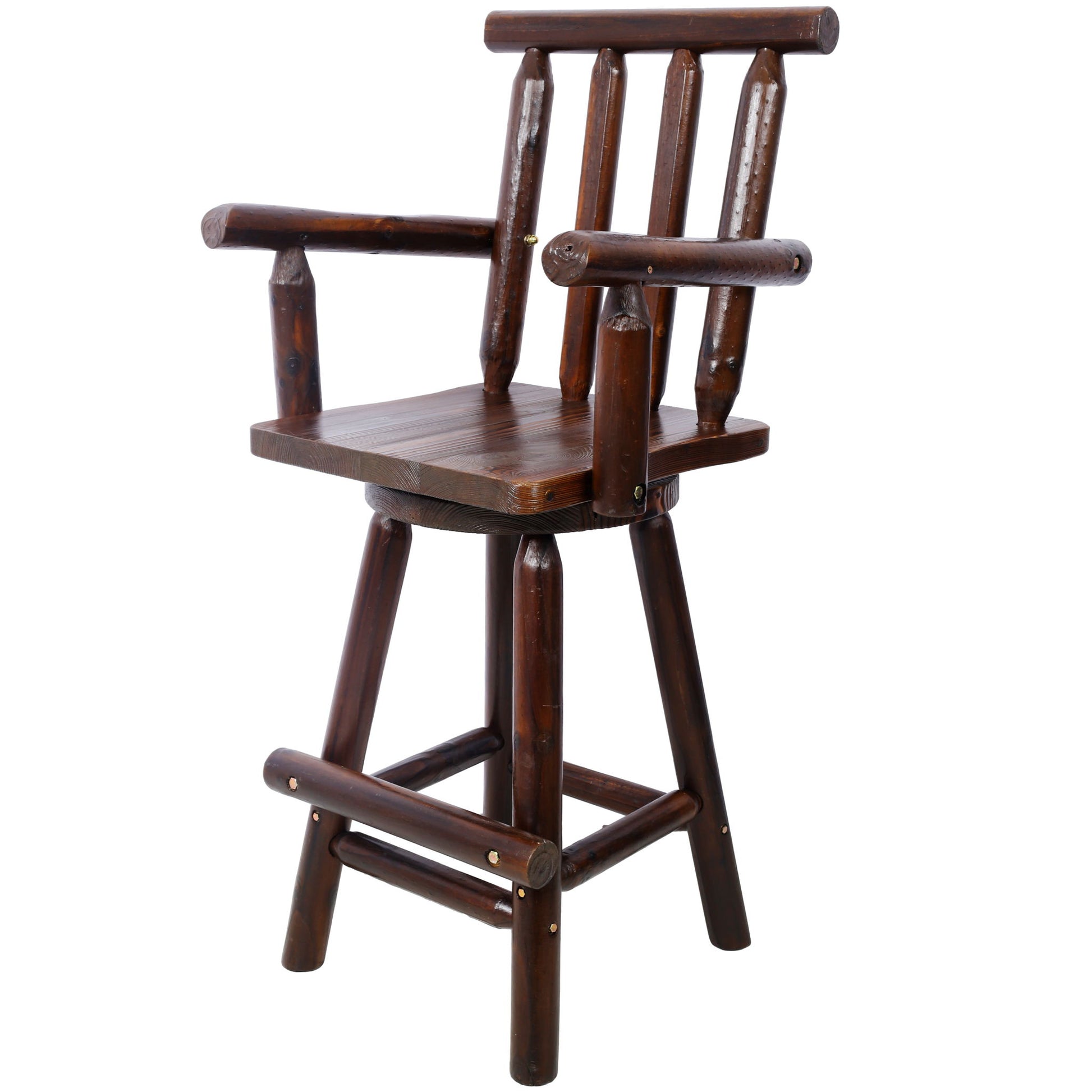 Rustic Bar Stool, Fir Wood Construction, Wide Armrest - Best Buy Furniture