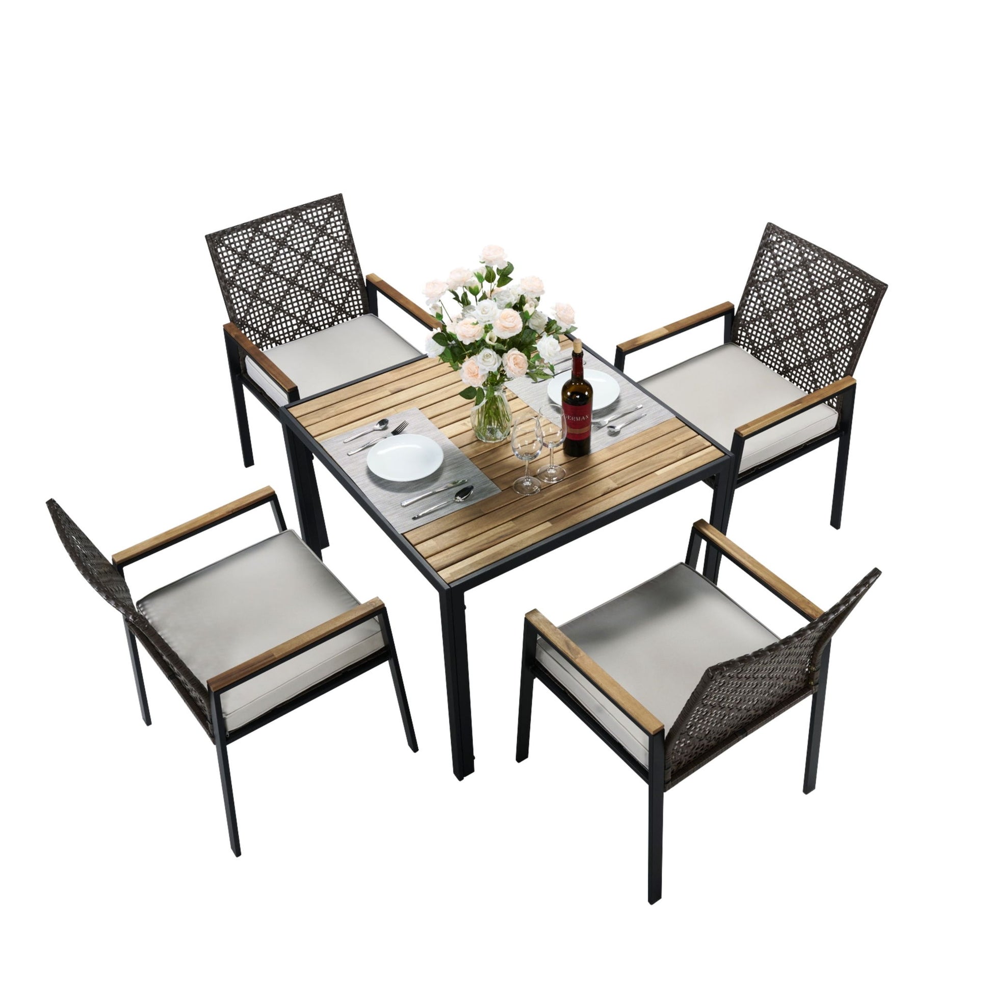 5 Piece Patio Dining Table Set, Acacia Wood Table Top With Umbrella Hole - Best Buy Furniture