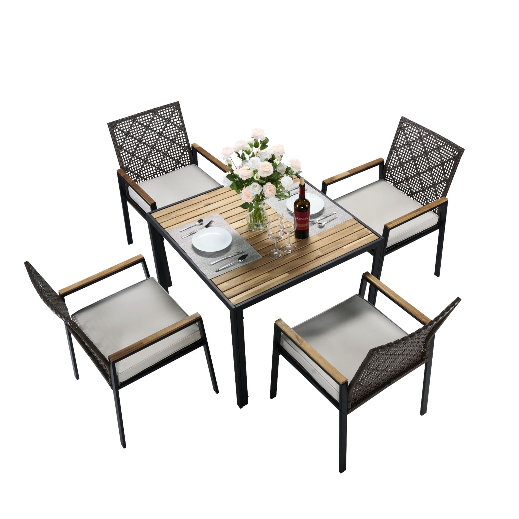 5 Piece Patio Dining Table Set, Acacia Wood Table Top With Umbrella Hole - Best Buy Furniture