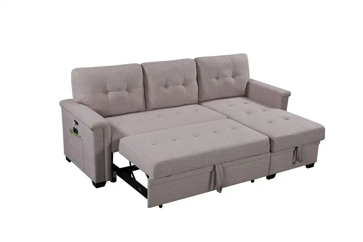 Nathan - Reversible Sleeper Sectional Sofa With Storage Chaise, USB Charging Ports And Pocket - Best Buy Furniture