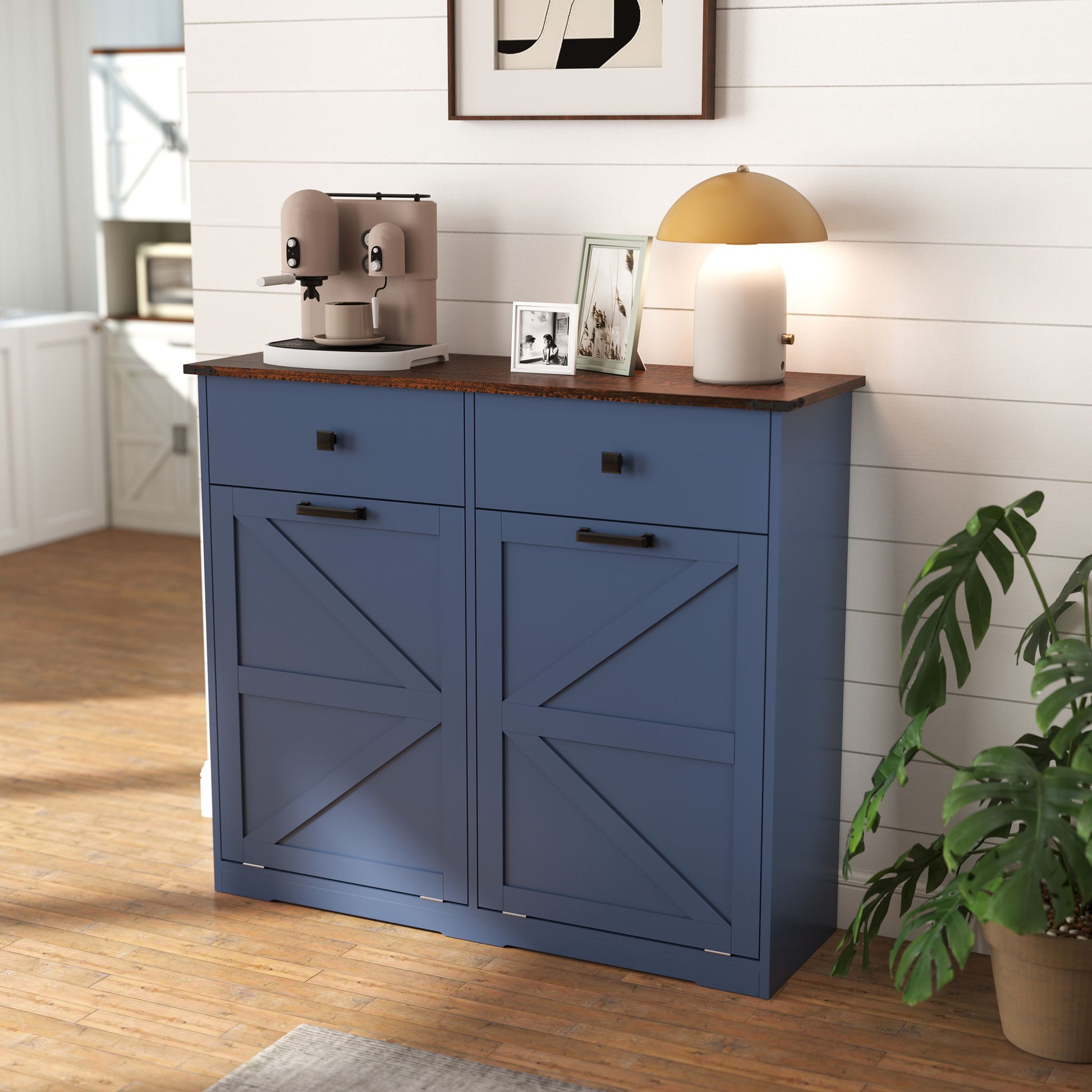 Double Tilt Out Trash Cabinet With Hideaway Drawer And Barn Door Style - Best Buy Furniture