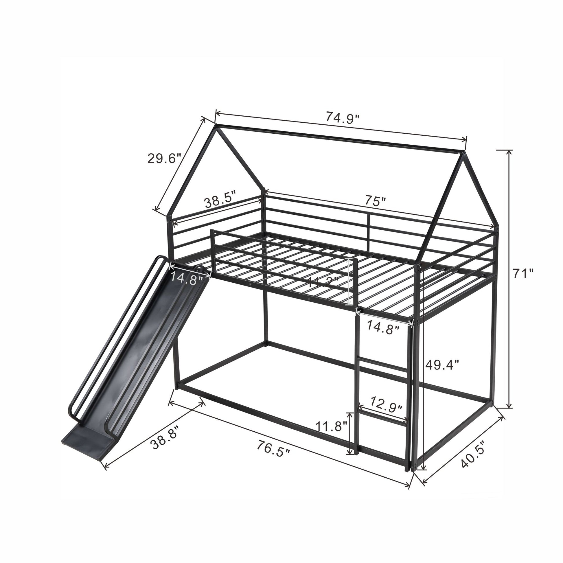 Twin Over Twin House Bunk Bed With Ladder And Slide - Best Buy Furniture