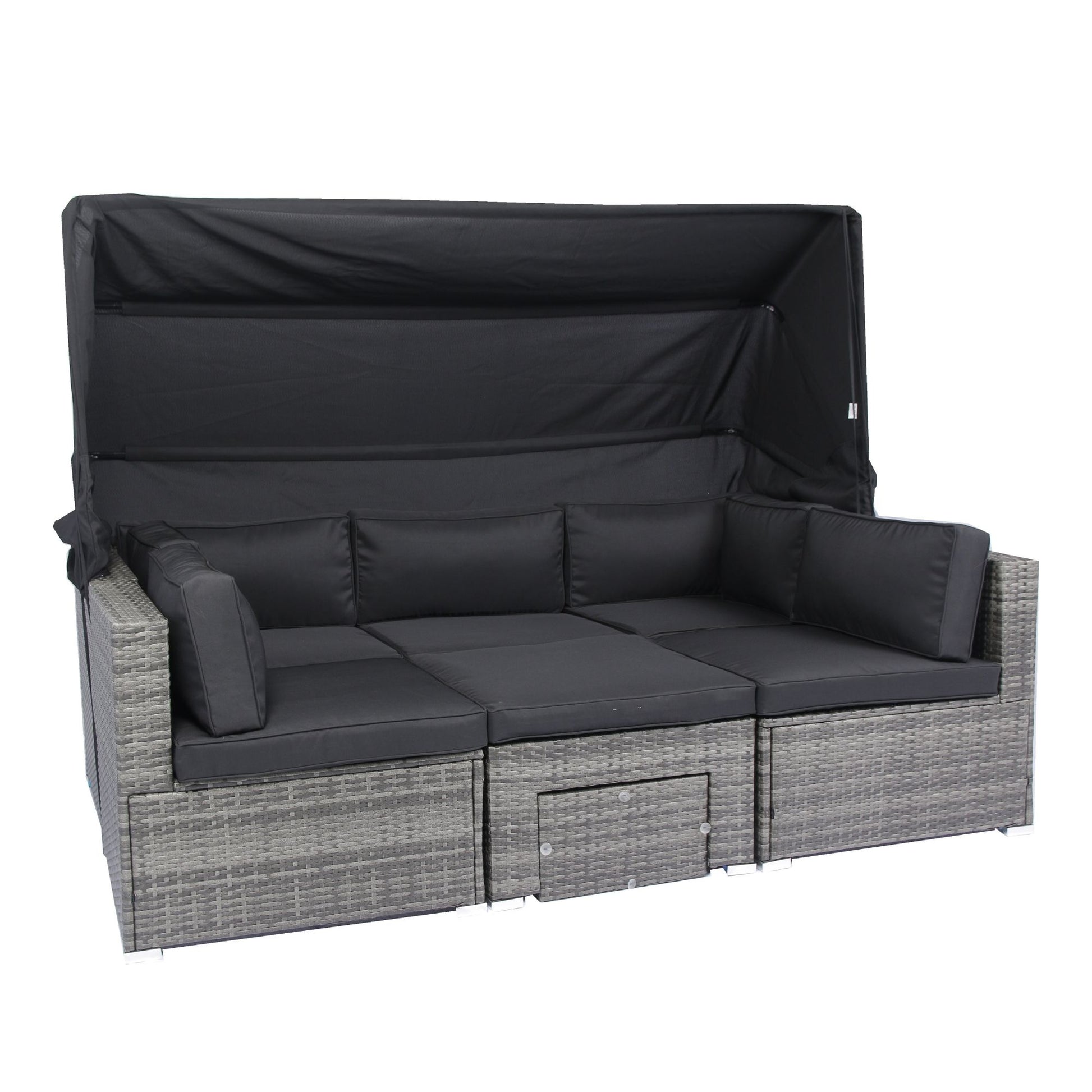 7 Piece Patio Furniture Set With Retractable Canopy Wicker Rattan Sectional Sofa Set Patio Furniture With Washable Cushions For Lawn, Garden, Backyard, Poolside Wicker And Cushion - Gray / Black - Best Buy Furniture