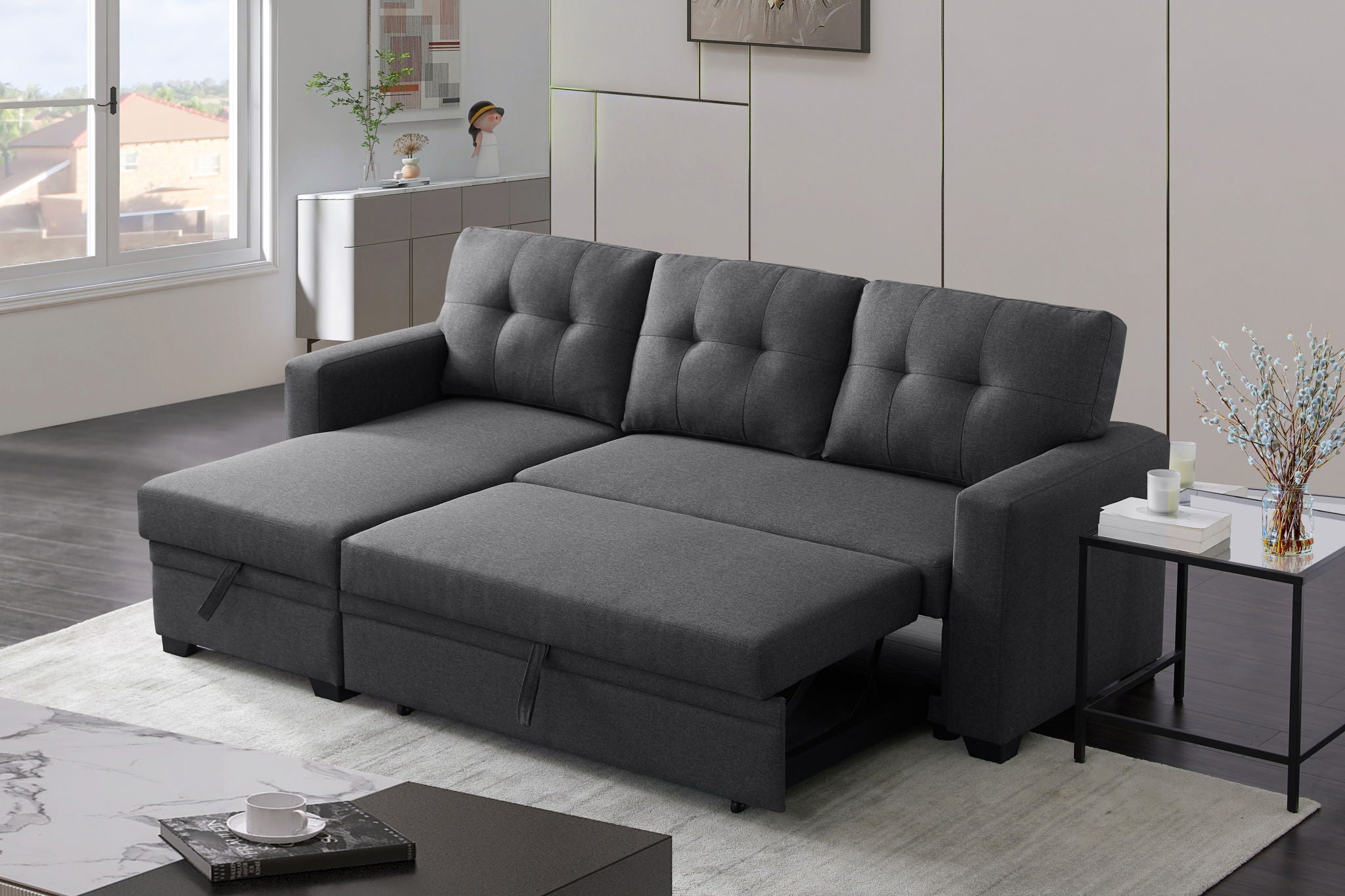 Upholstered Pull Out Sectional Sofa With Chaise - Best Buy Furniture