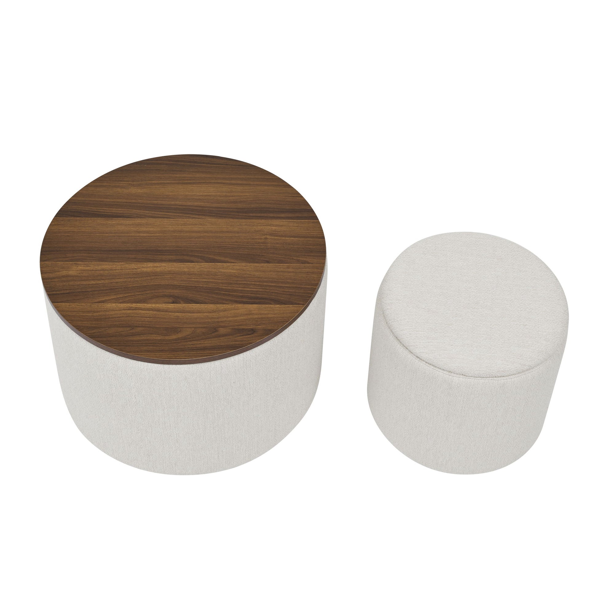 Classic 2 Piece Round Storage Ottoman Set With Drum Shaped Stool - Best Buy Furniture