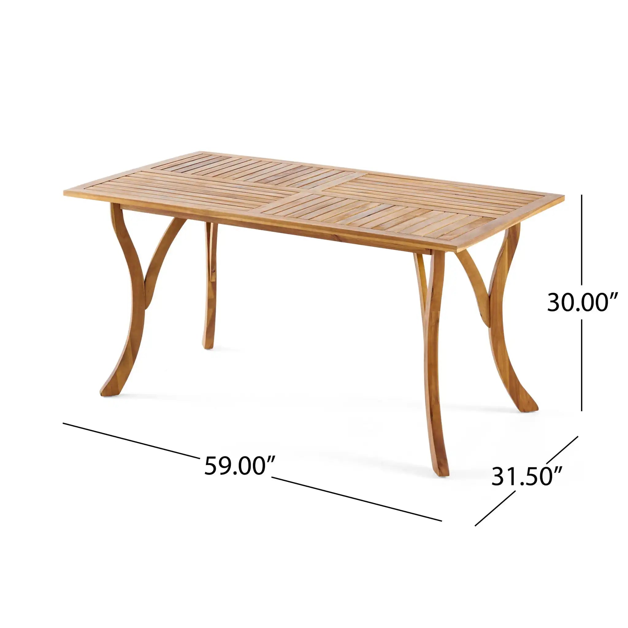 Outdoor Rectangular Table With Curved Legs And Perpendicular Wooden Slats Table Top - Best Buy Furniture