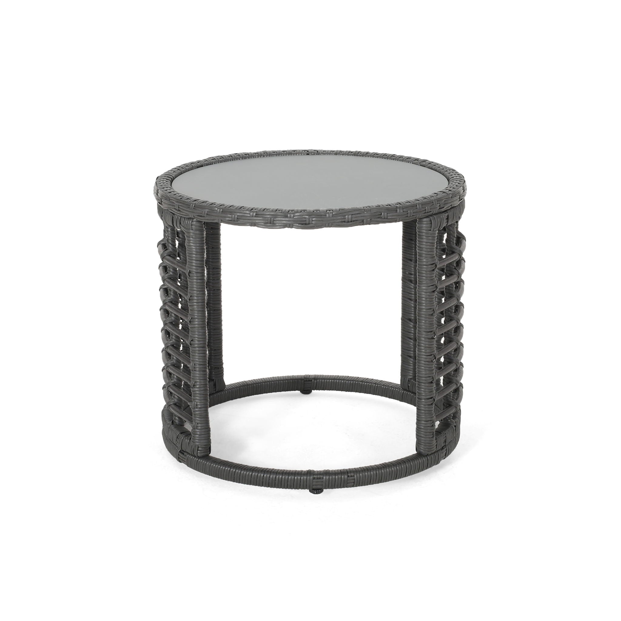 Achill - Outdoor Modern Boho Wicker Side Table With Glass Top - Gray - Best Buy Furniture