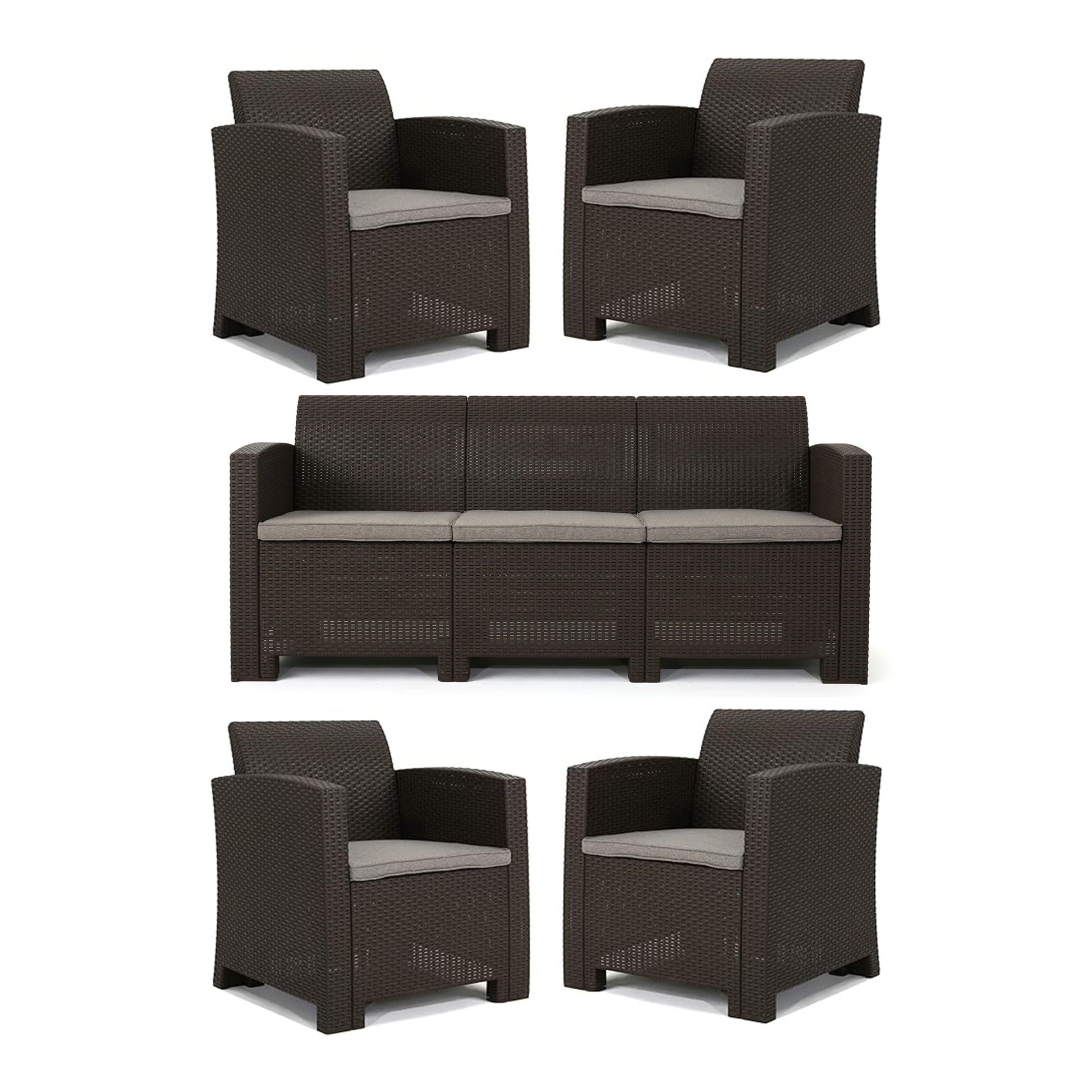 Outdoor Faux Wicker Rattan Style Chat Set With Water Resistant Cushions, 5 Pieces Set - Brown / Mix Beige - Best Buy Furniture