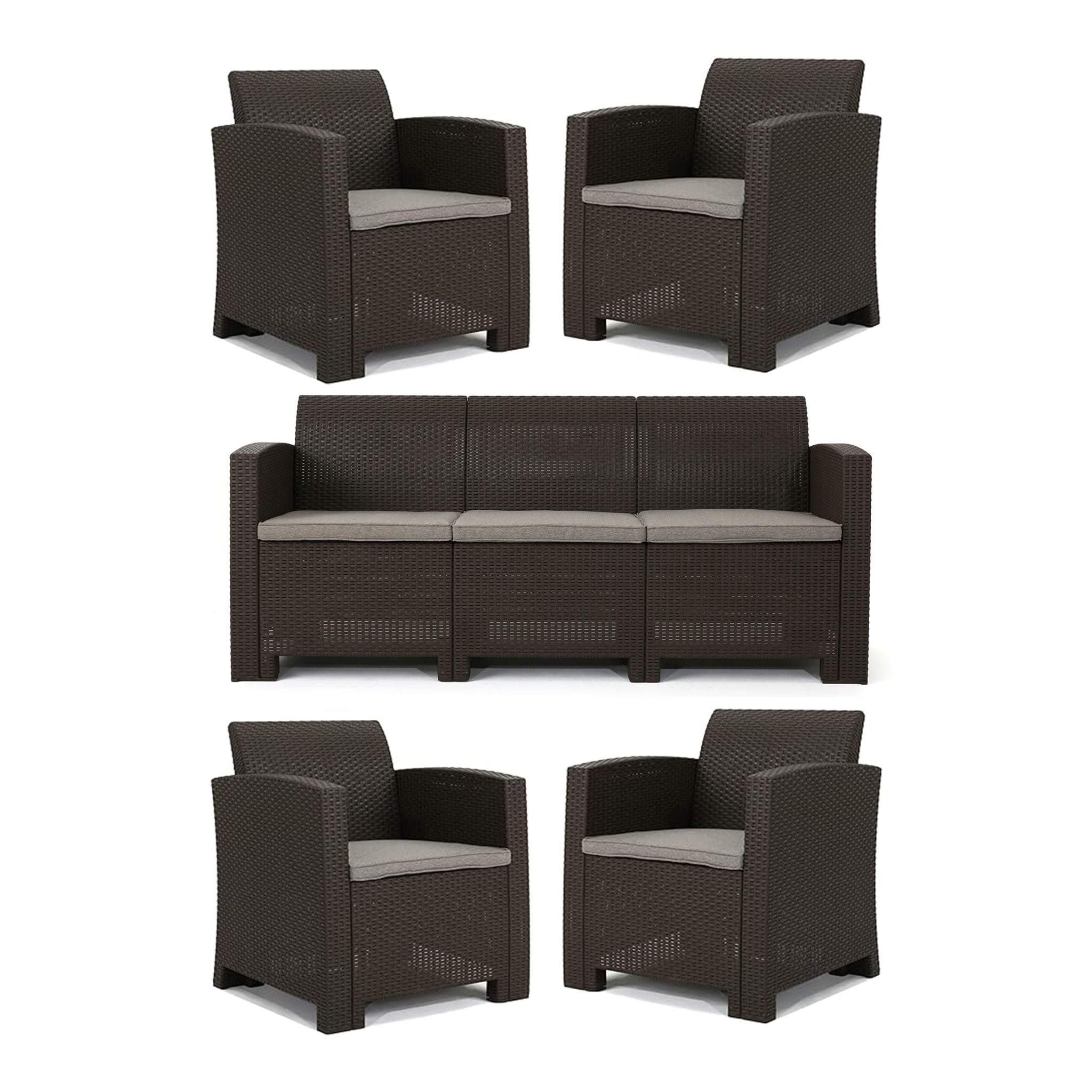 Outdoor Faux Wicker Rattan Style Chat Set With Water Resistant Cushions, 5 Pieces Set - Brown / Mix Beige - Best Buy Furniture