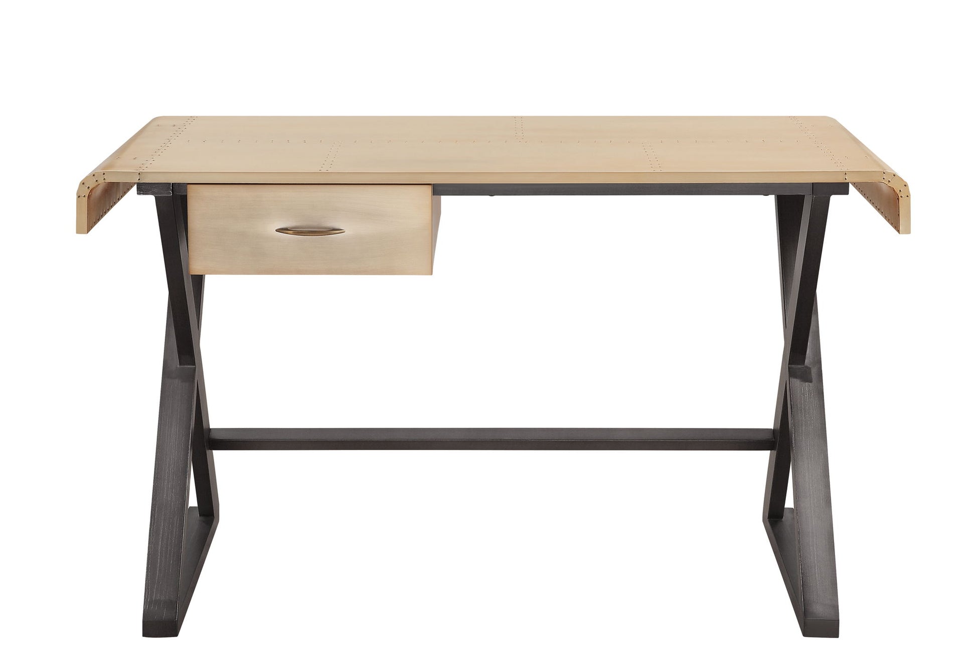 Danton - Aluminum Top Grain Leather Rectangular Writing Desk - Gold - Best Buy Furniture