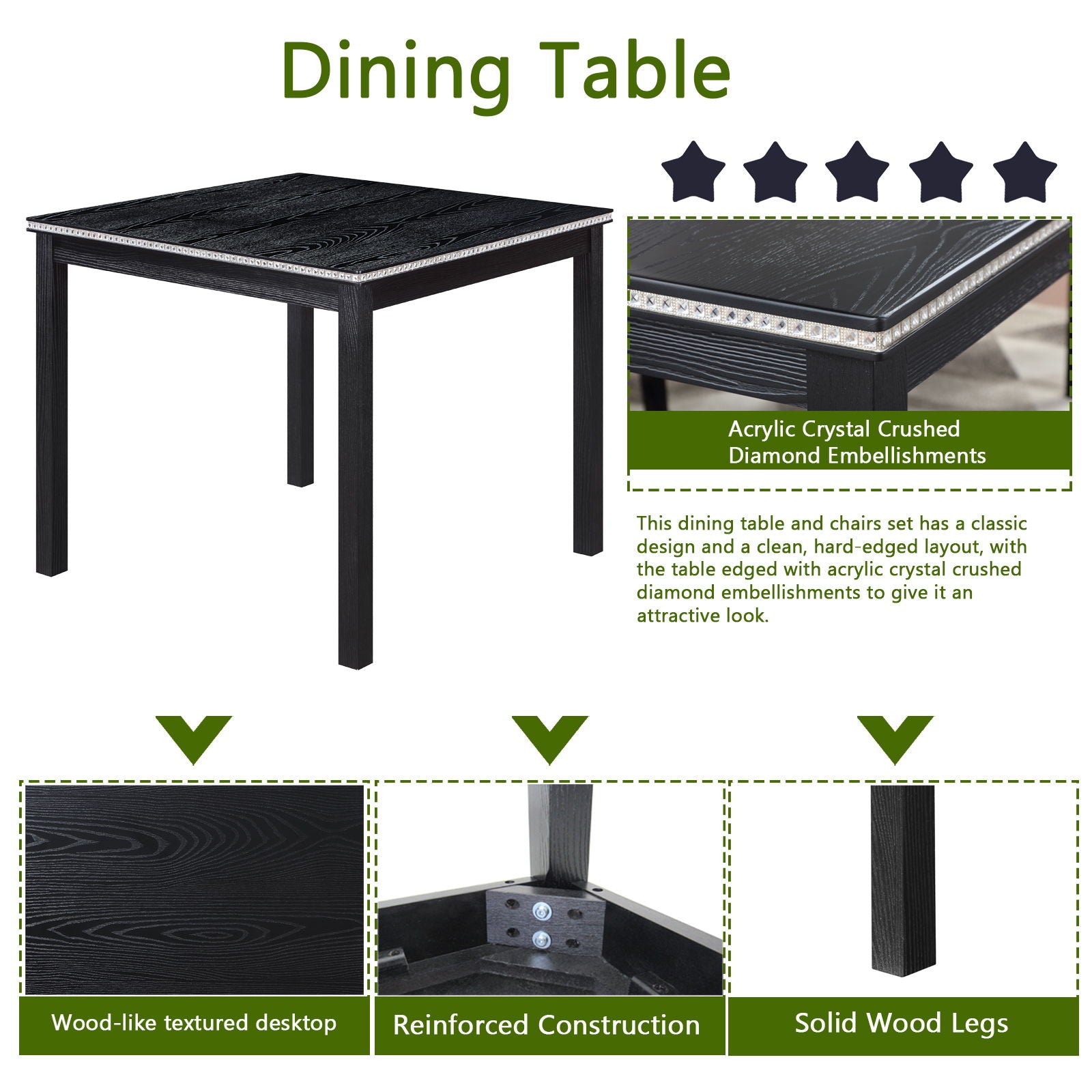 5 Pieces Wooden Dining Table Set, Square Table And 4 Upholstered Chairs - Best Buy Furniture