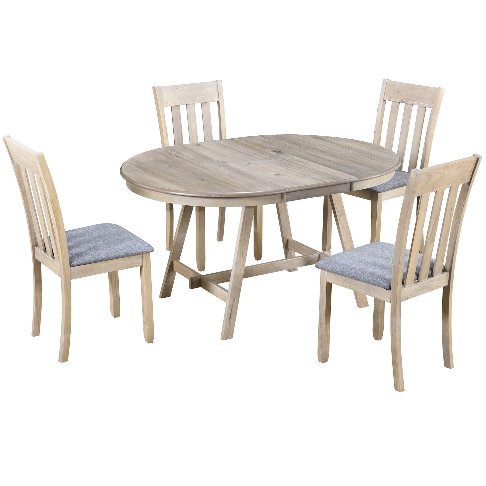 5 Piece Wood Dining Table Set With Extendable Round Table And 4 Chairs - Best Buy Furniture