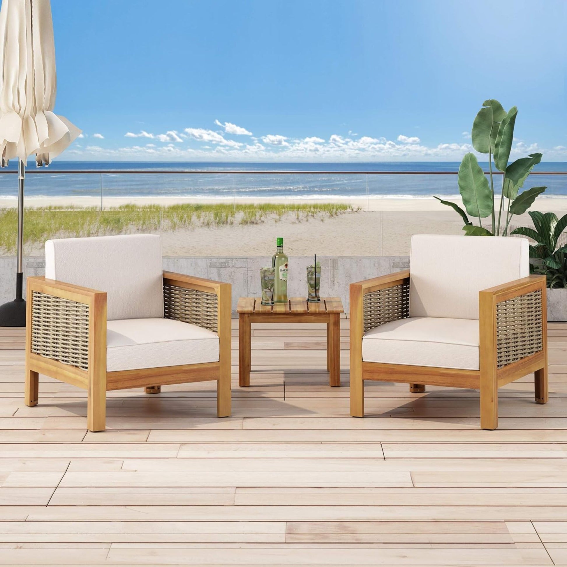 Outdoor Acacia Wood Club Chair With Wicker Accents - Best Buy Furniture