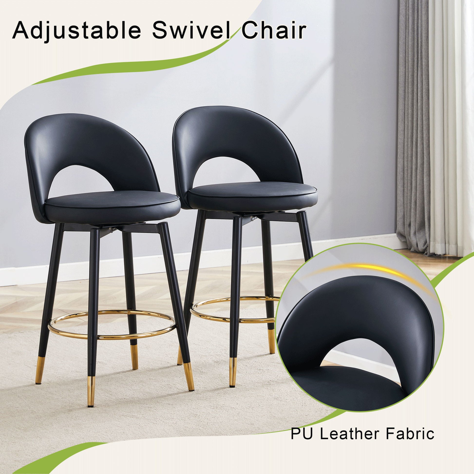 Modern Upholstered 360° Rotatable Bar Chair With Metal Legs For Dining Room (Set of 2) - Best Buy Furniture