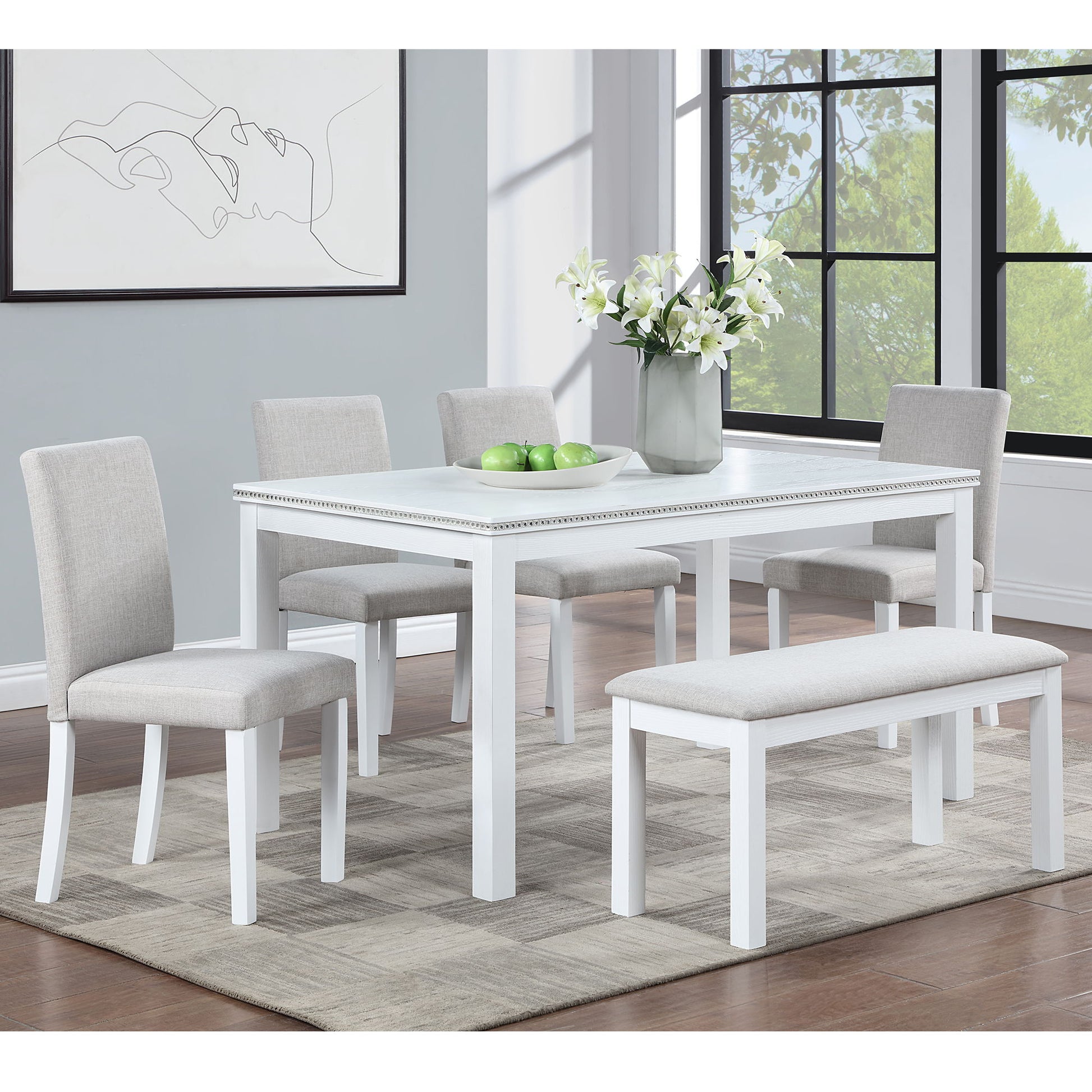 Dining Table Set With Crystal Decoration And Upholstered Chairs - Best Buy Furniture