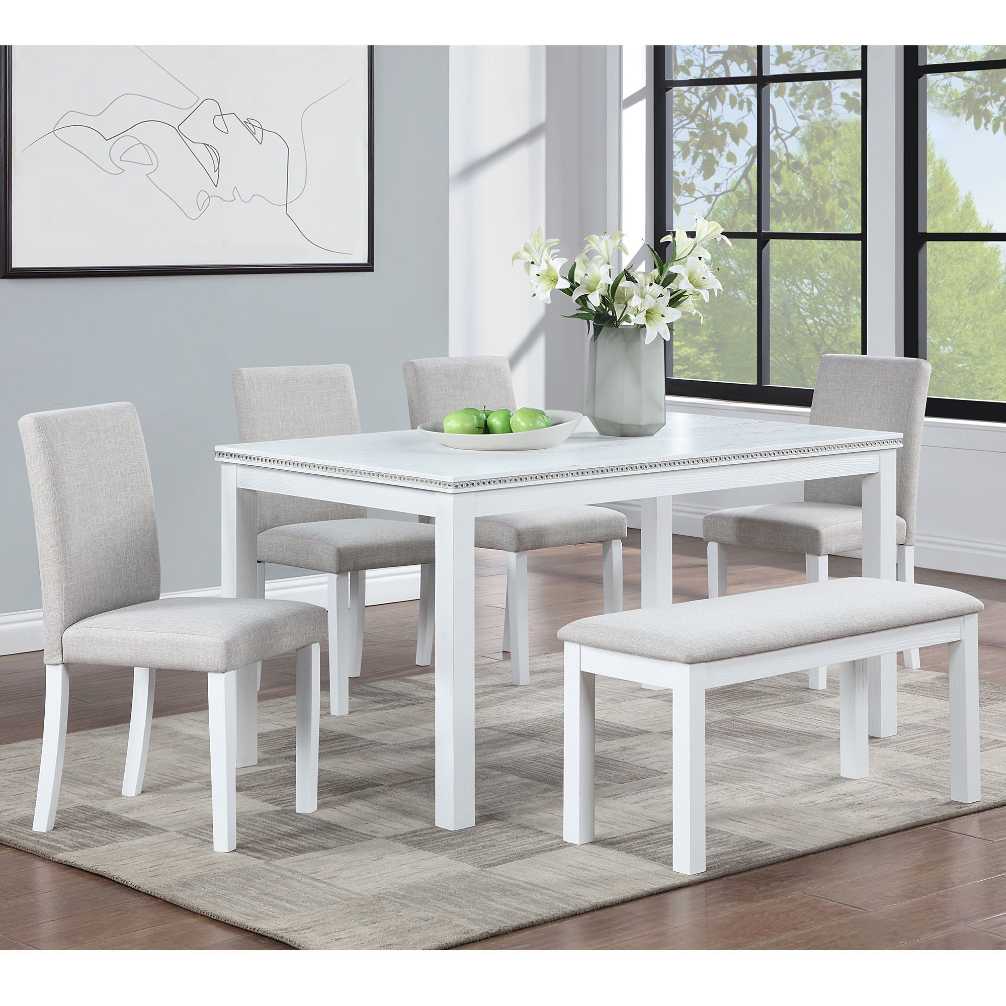 Dining Table Set With Crystal Decoration And Upholstered Chairs - Best Buy Furniture