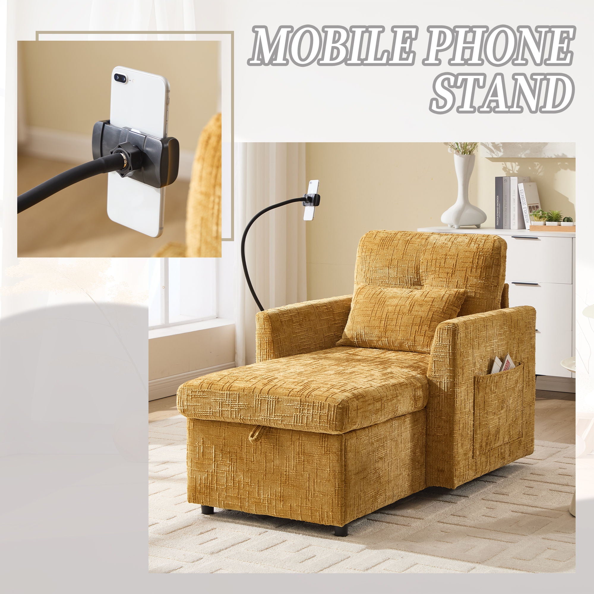 Multifunctional Chenille Recliner Sofa With Storage And Phone Bracket - Best Buy Furniture