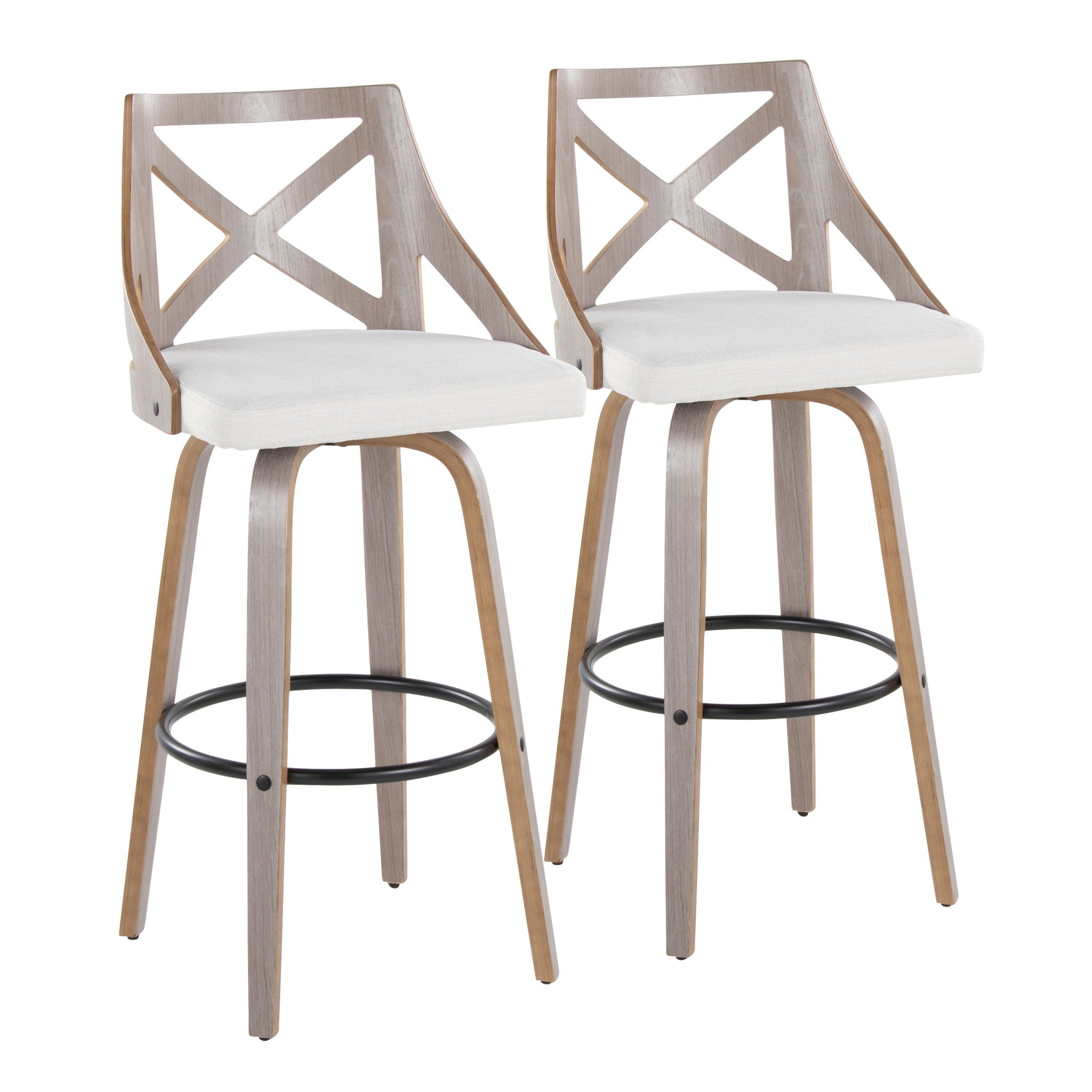 Charlotte - Farmhouse Fixed Height Barstool With Swivel & Round Footrest (Set of 2) - Light Gray / Cream - Best Buy Furniture