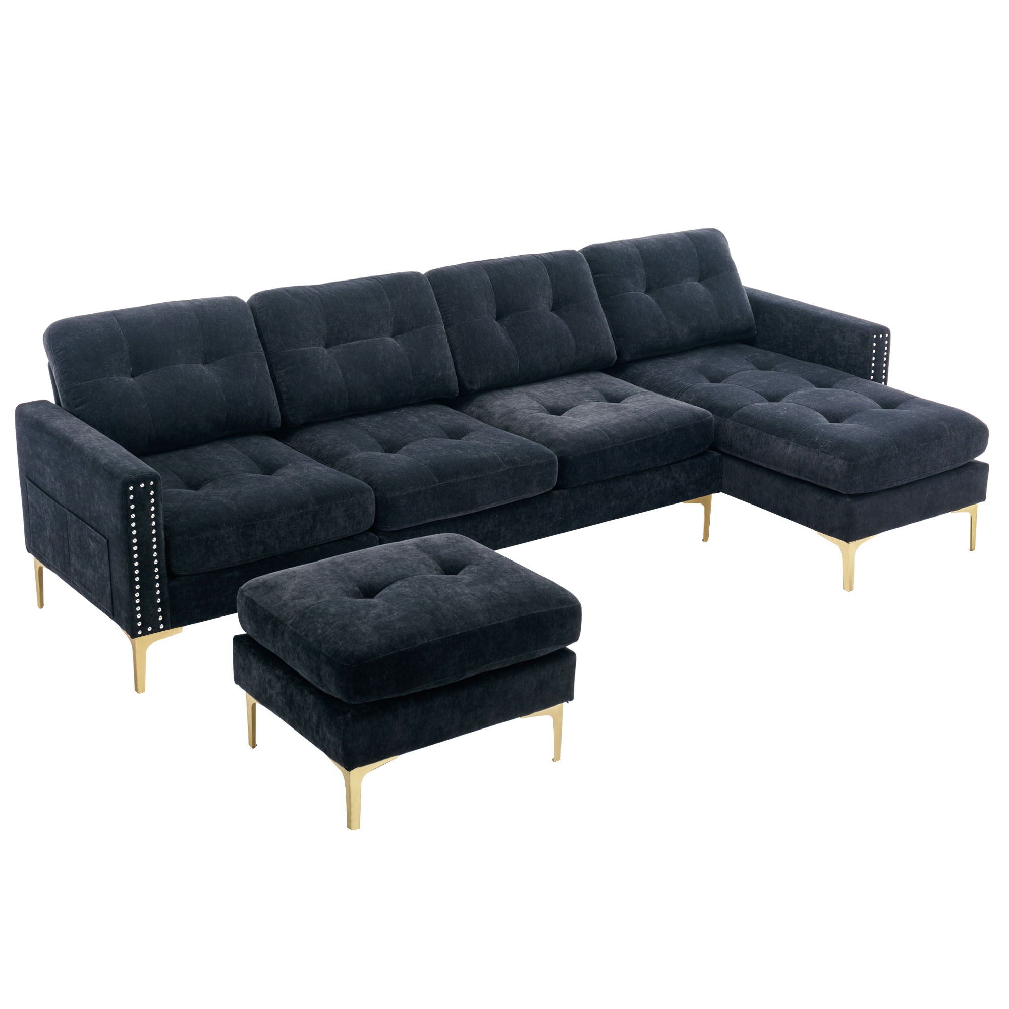 Modern L - Shape Convertible Sectional Sofa With Movable Ottoman - Best Buy Furniture