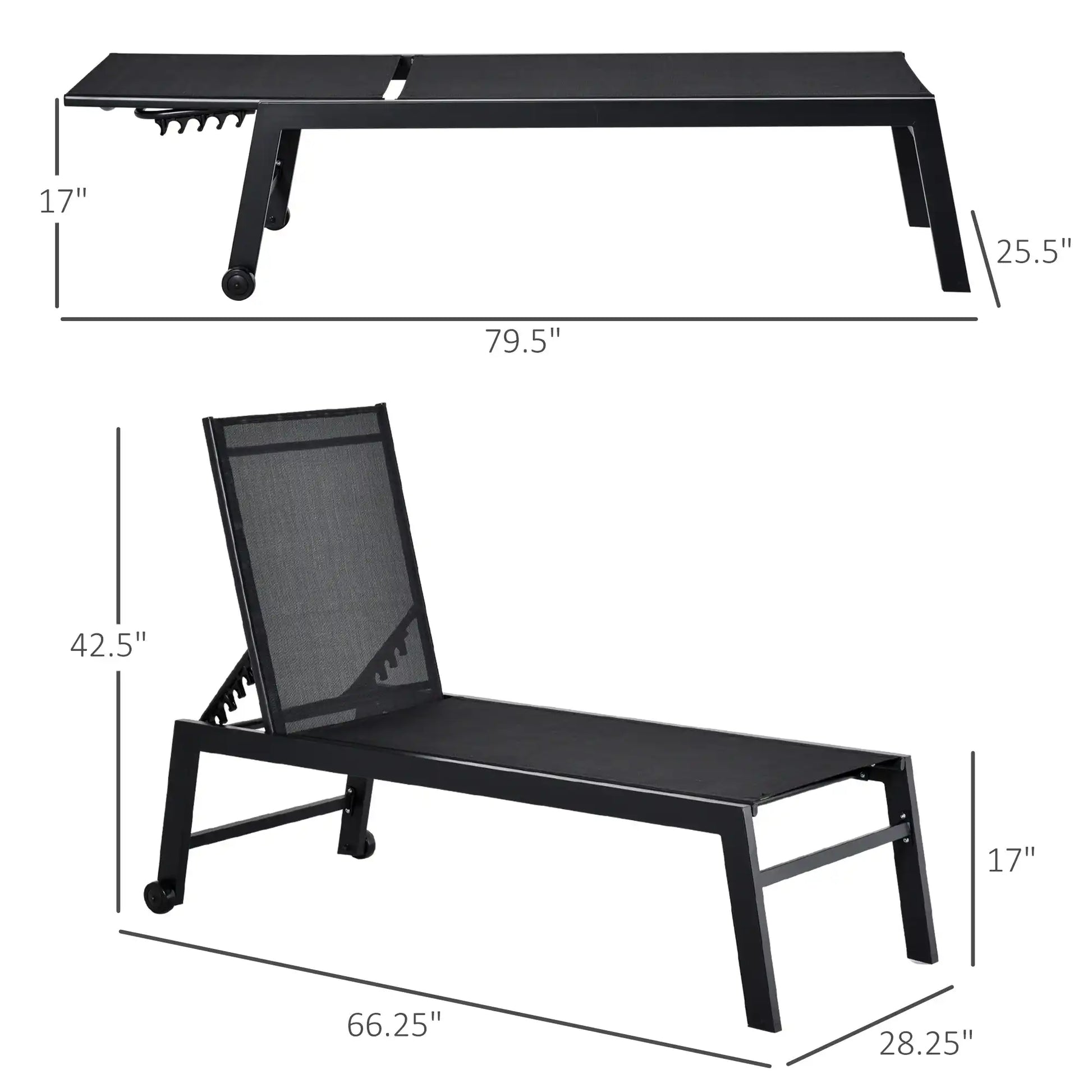 Outsunny Outdoor Lounge Chaise with 5-Position Recline, Black - Best Buy Furniture