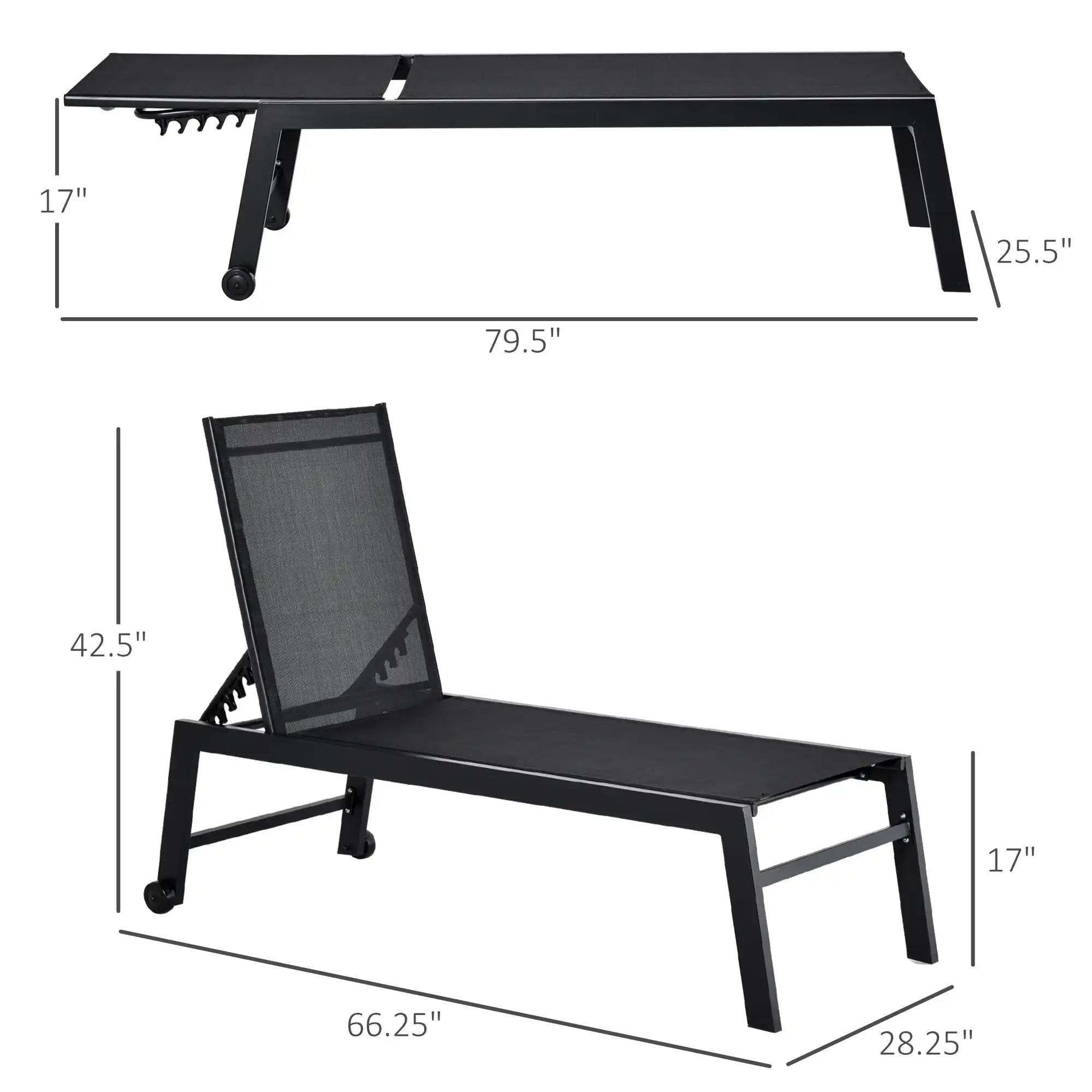 Outsunny Outdoor Lounge Chaise with 5-Position Recline, Black - Best Buy Furniture