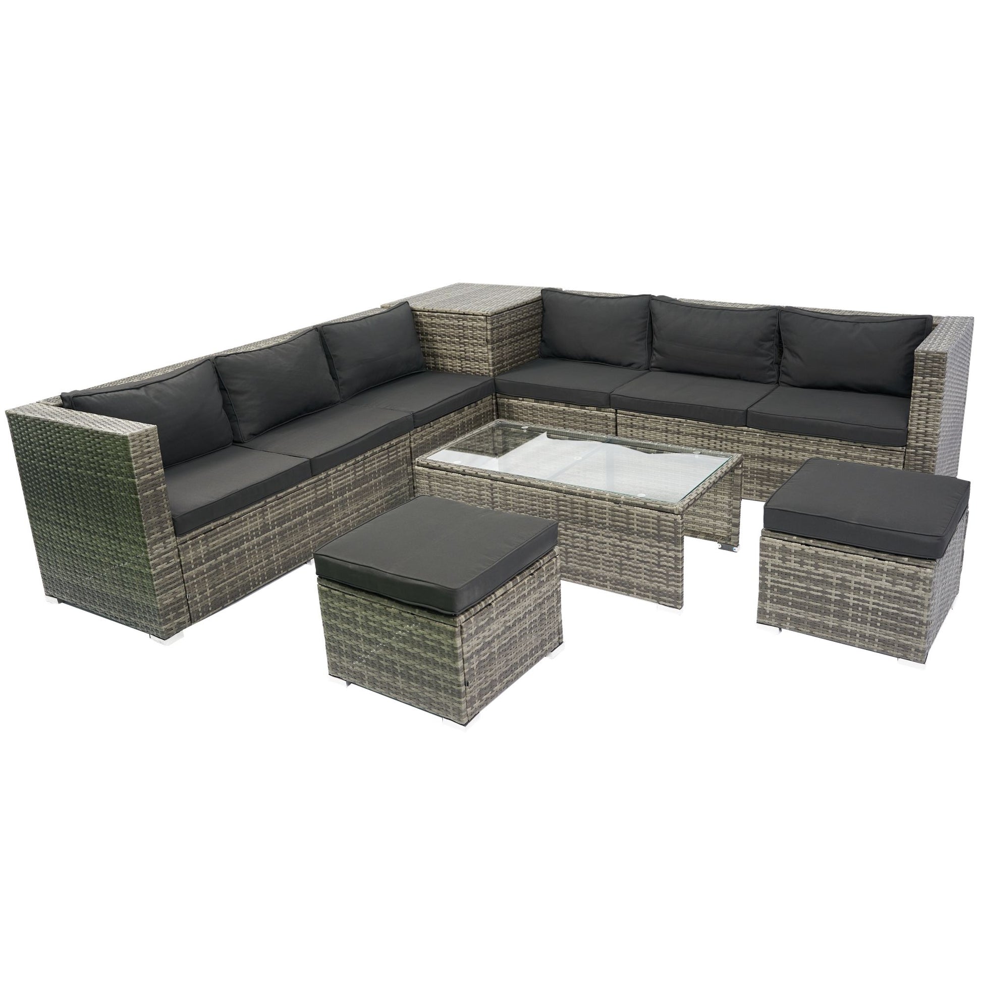 8 Piece Patio Sectional Wicker Rattan Outdoor Furniture Sof Set With One Storage Box Under Seat And Cushion Box - Gray / Black - Best Buy Furniture