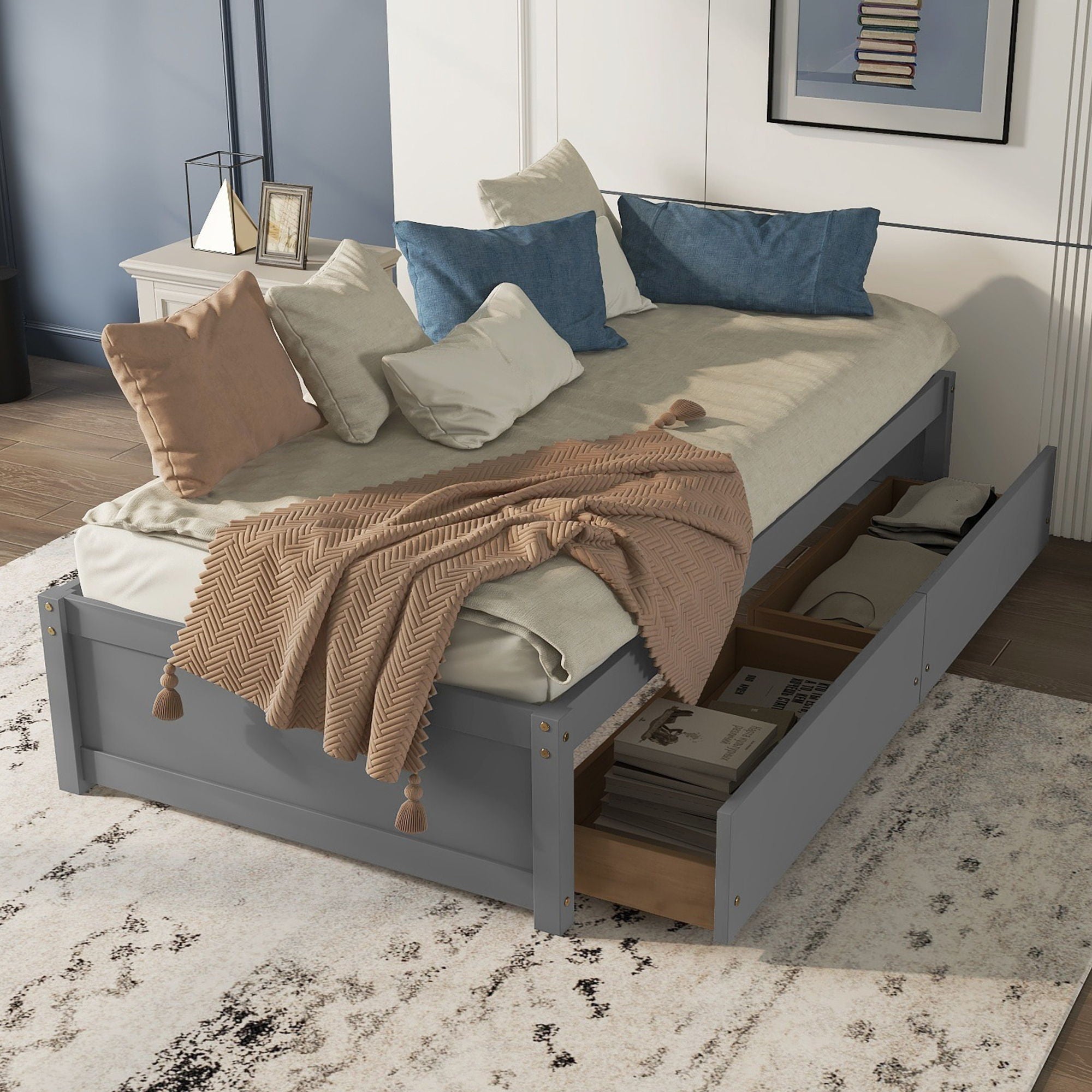 Twin Bed With 2 Drawers, No Box Spring Needed - Gray - Best Buy Furniture