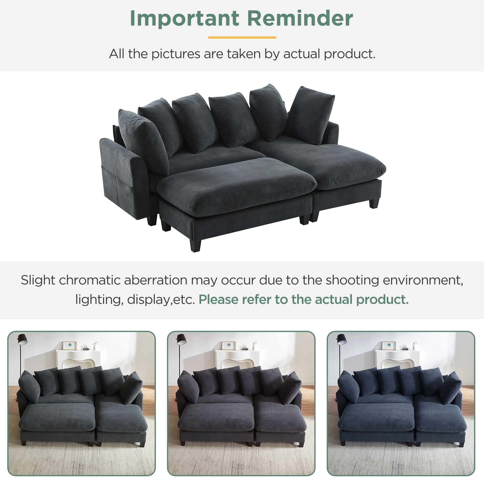 Upholstered L Shaped Sectional Sofa With Storage, Movable Ottoman, And 6 Throw Pillows - Best Buy Furniture