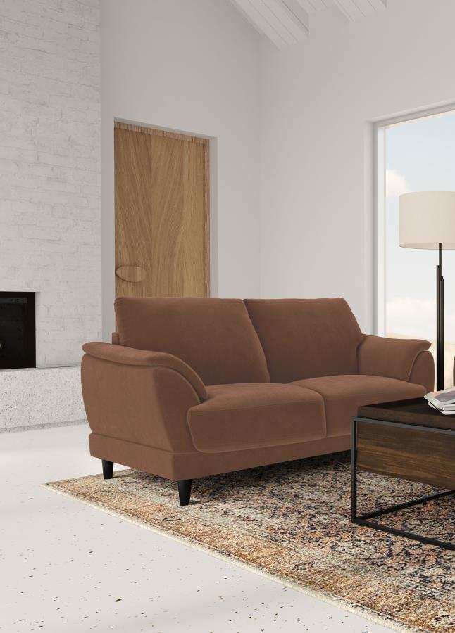 Selma - Velvet Upholstered Crescent Arm Loveseat - Rust - Best Buy Furniture