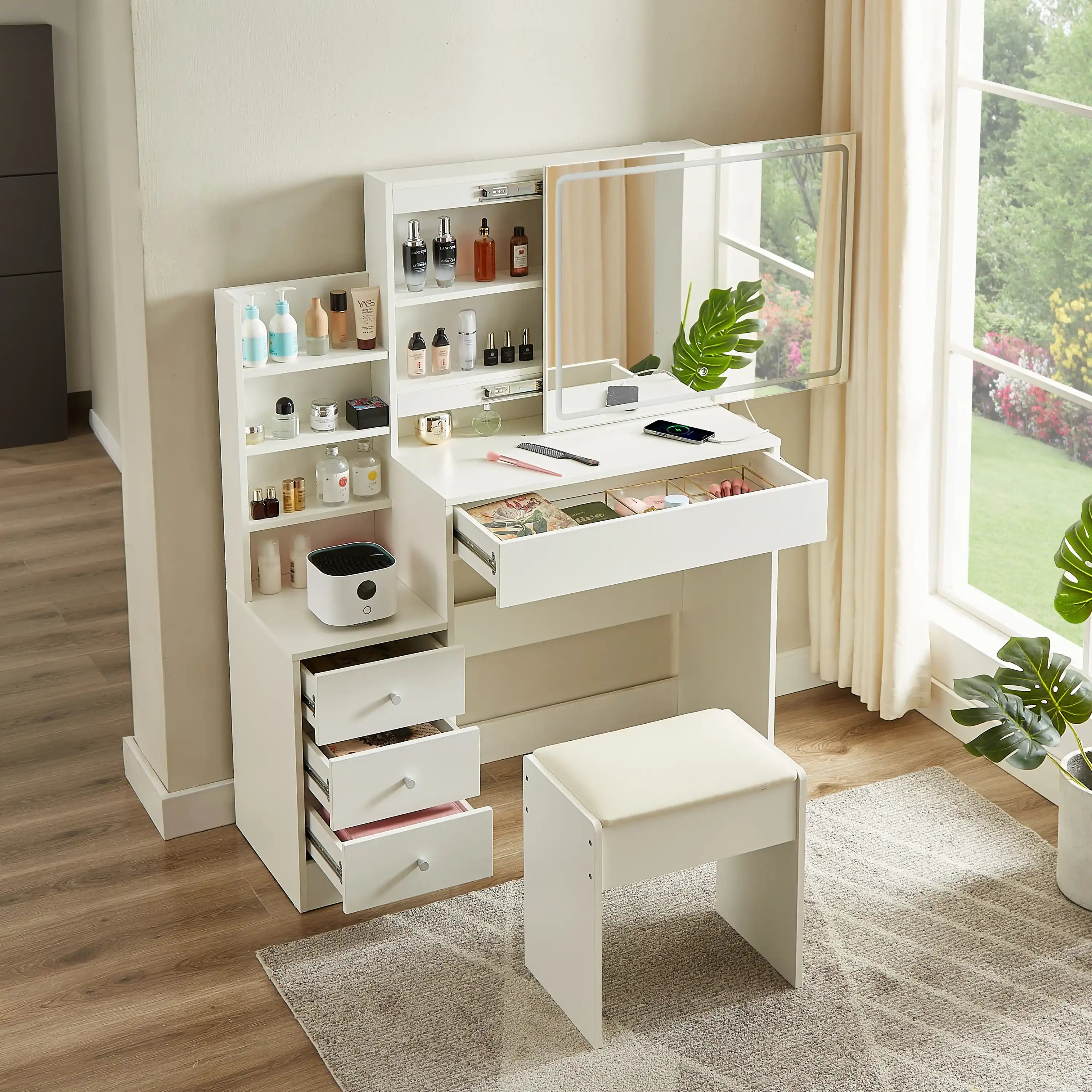 Maven Modern White Makeup Vanity With Stool - Best Buy Furniture
