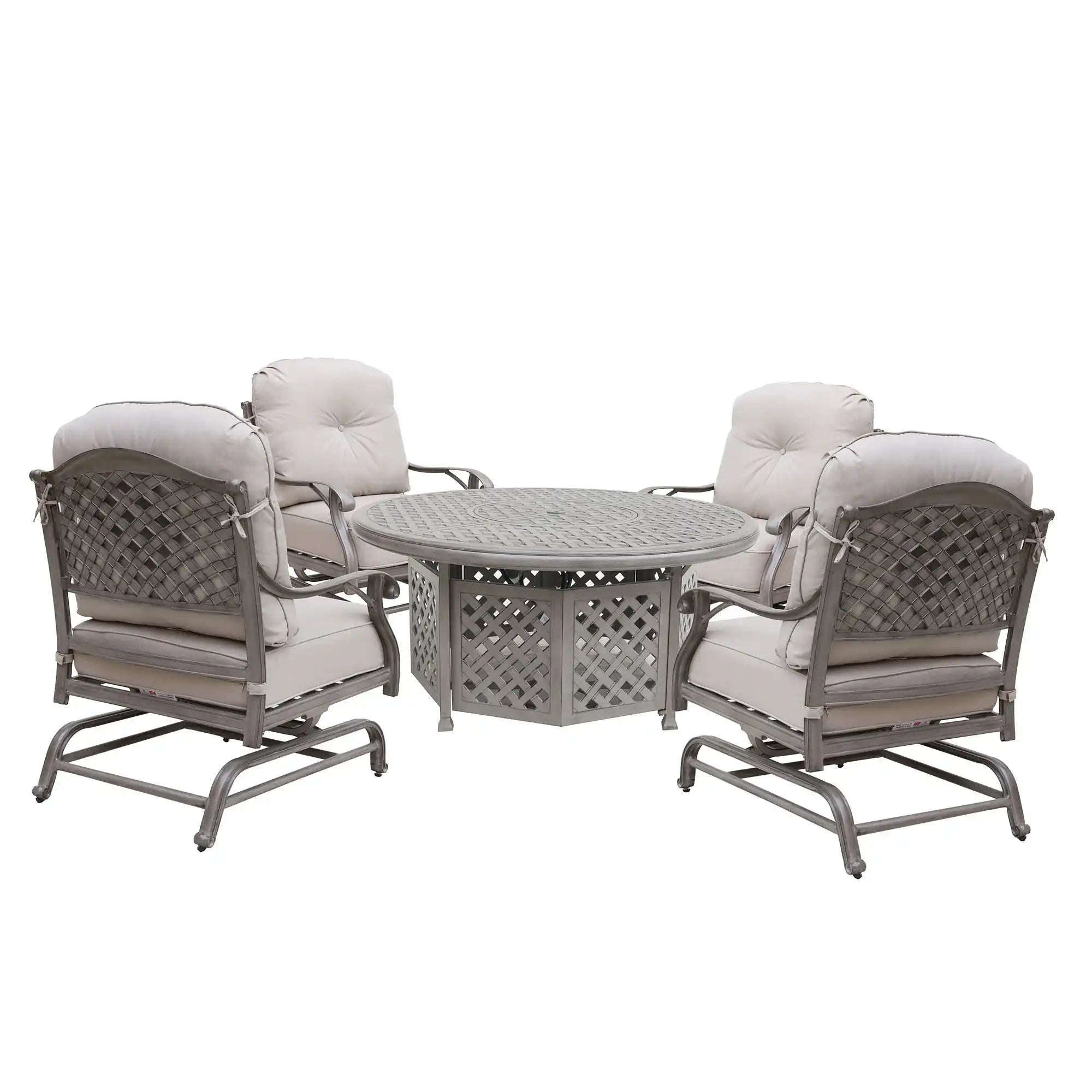 5 Piece Cast Aluminum Chat Fire Pit Set With Cushion - Best Buy Furniture