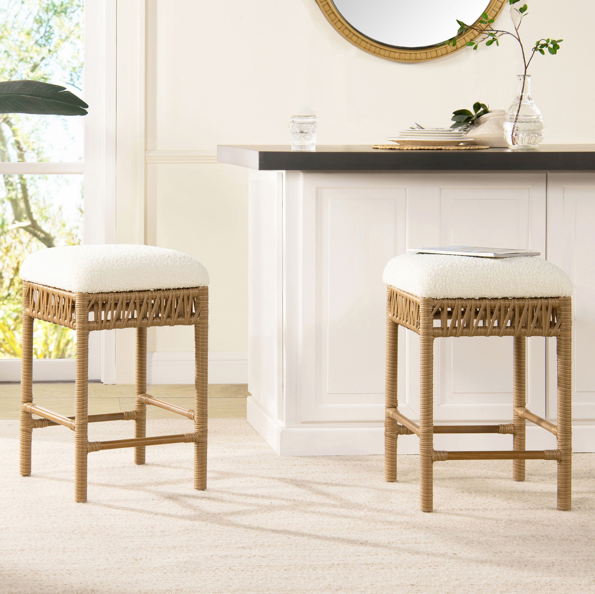 Lucia - Backless Upholstered Counter Stool With Frame - Ivory White - Best Buy Furniture