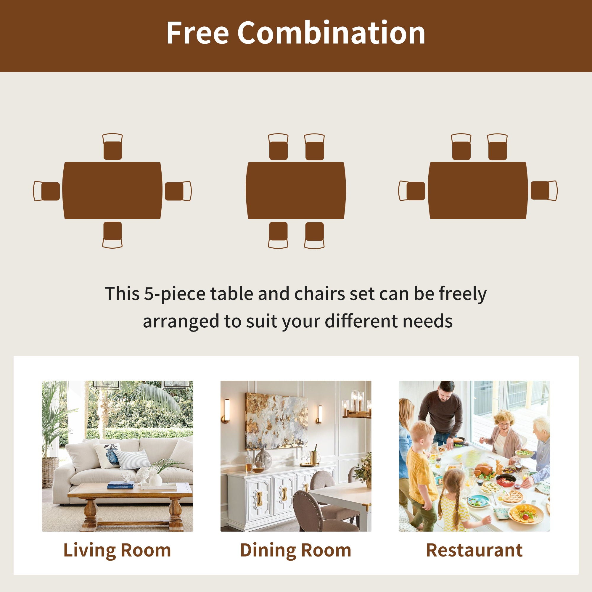 Mid Century Modern Dining Table Set For 4, Solid Wood Dining Table And Solid Wood Chairs, 5 Pieces Farmhouse Dining Table And 4 Upholstered Chairs - Brown / Gray - Best Buy Furniture