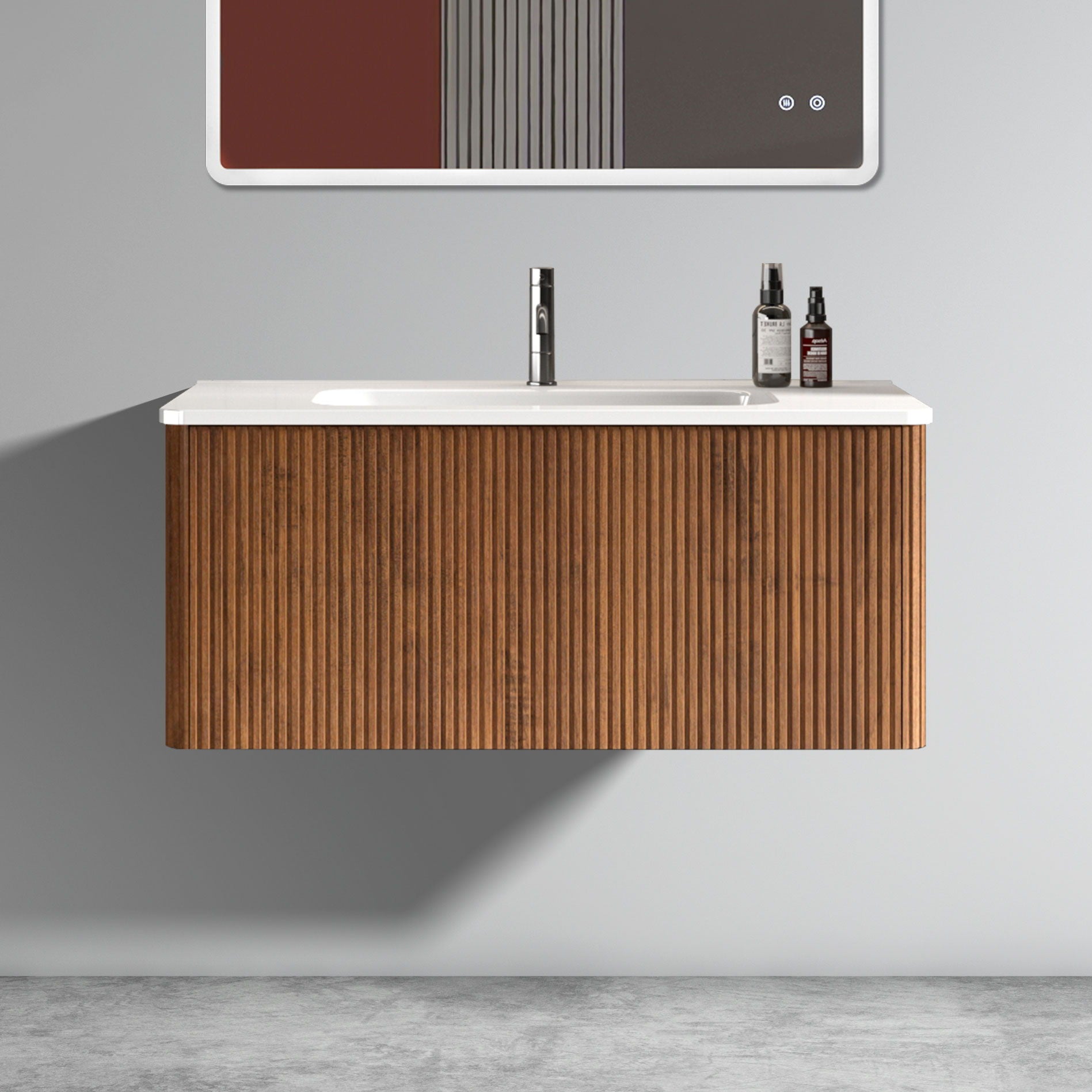 Etna - Striped Bathroom Vanity With Ceramic Sink, Wall Mounted Floating Bathroom Vanity For Modern Bathroom - Best Buy Furniture