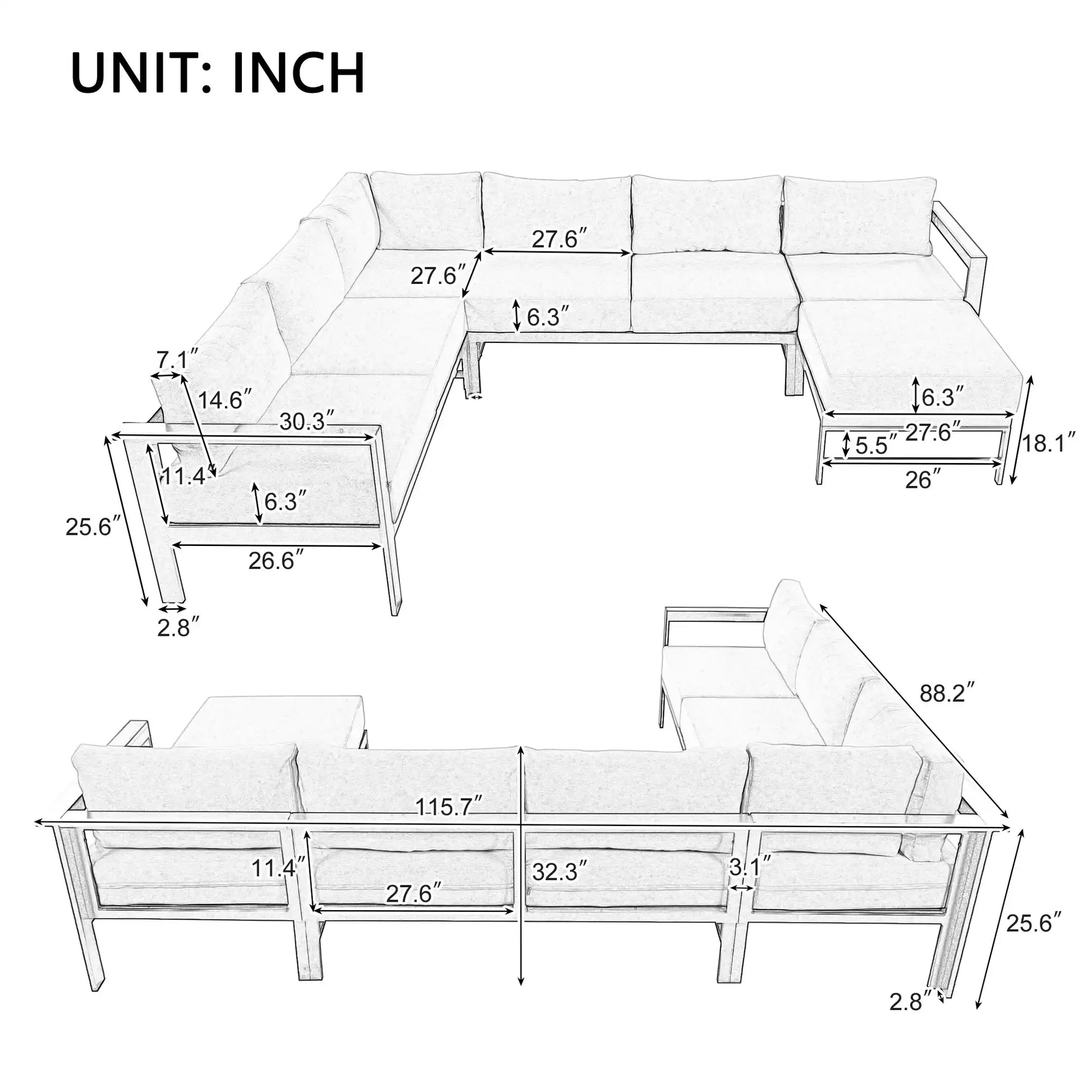 U-shaped multi-person outdoor sofa set, suitable for gardens, backyards, and balconies. - Best Buy Furniture