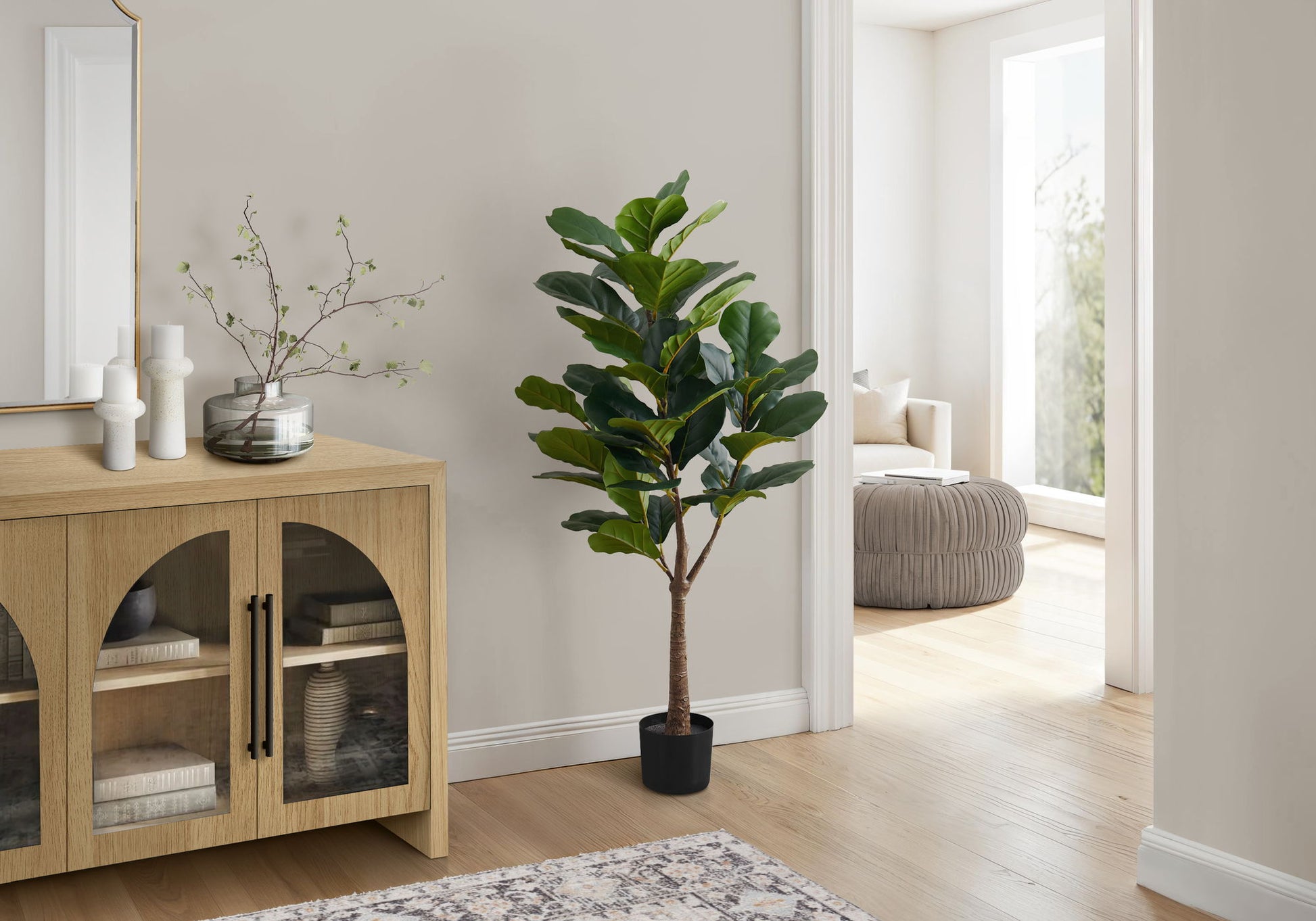 47" Tall, Artificial Plant, Fiddle Tree, Indoor, Fake, Floor, Greenery, Potted, Real Touch, Decorative - Green / Black - Best Buy Furniture