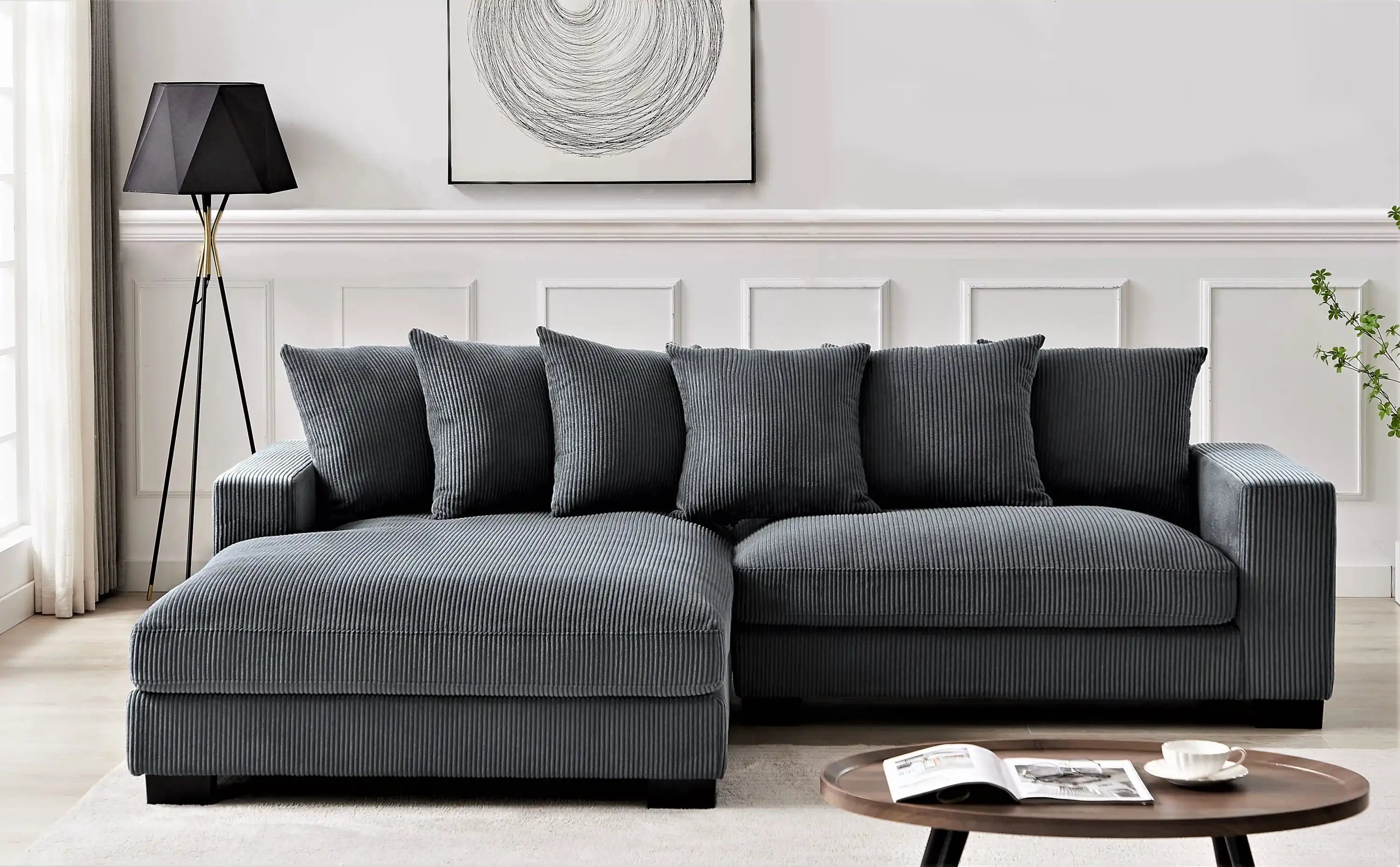 Luxe Oversized Left Facing Sectional Sofa, 102.4-Inch, Dark Grey Corduroy - Best Buy Furniture
