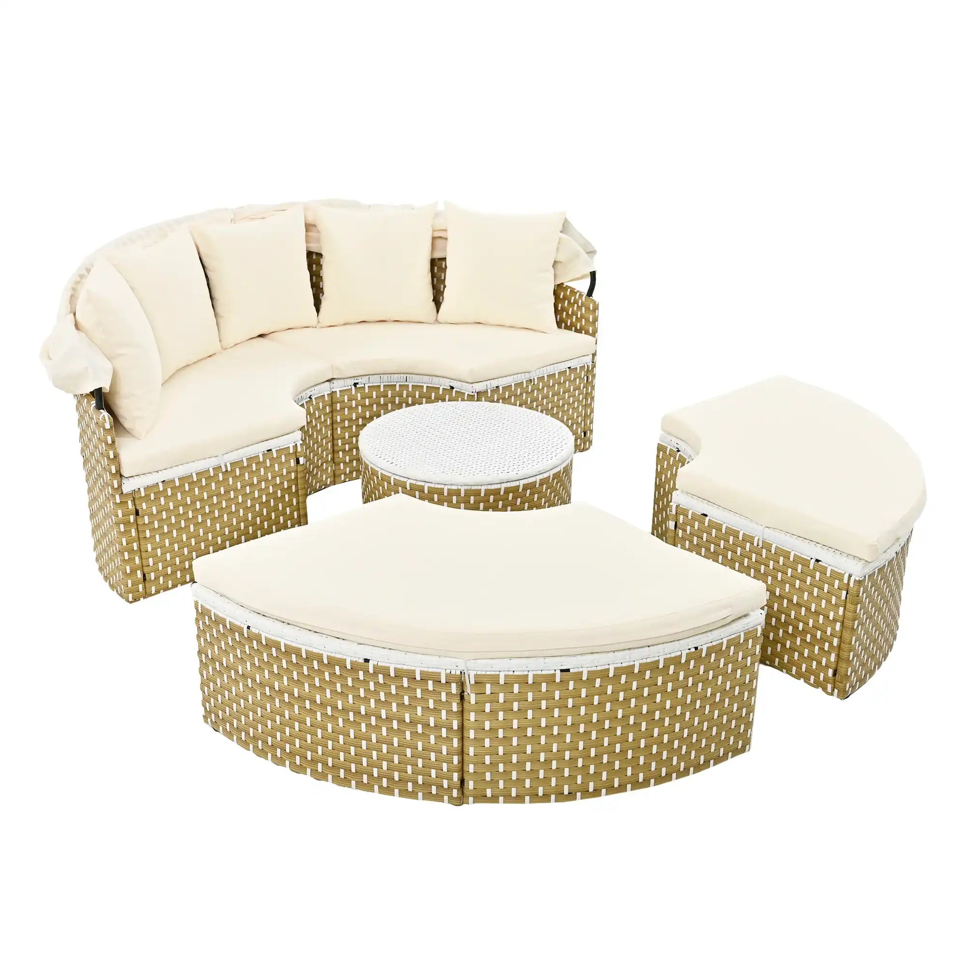 TOPMAX Round Outdoor Sectional Sofa Set Rattan Daybed - Best Buy Furniture