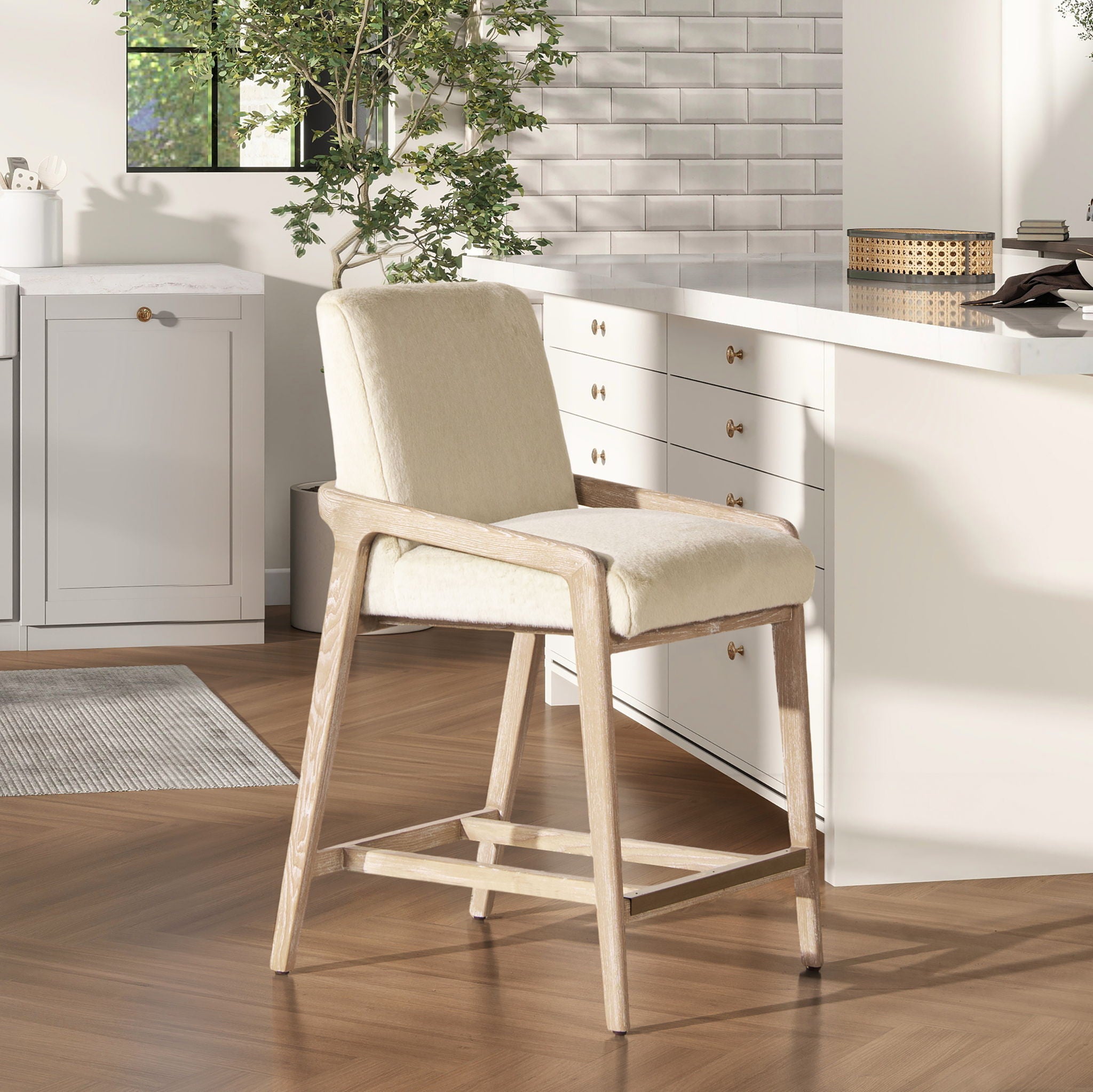 Arizona - Solid Ash Upholstered Counter Stool With Rope Detail - Creme De La Creme White - Best Buy Furniture