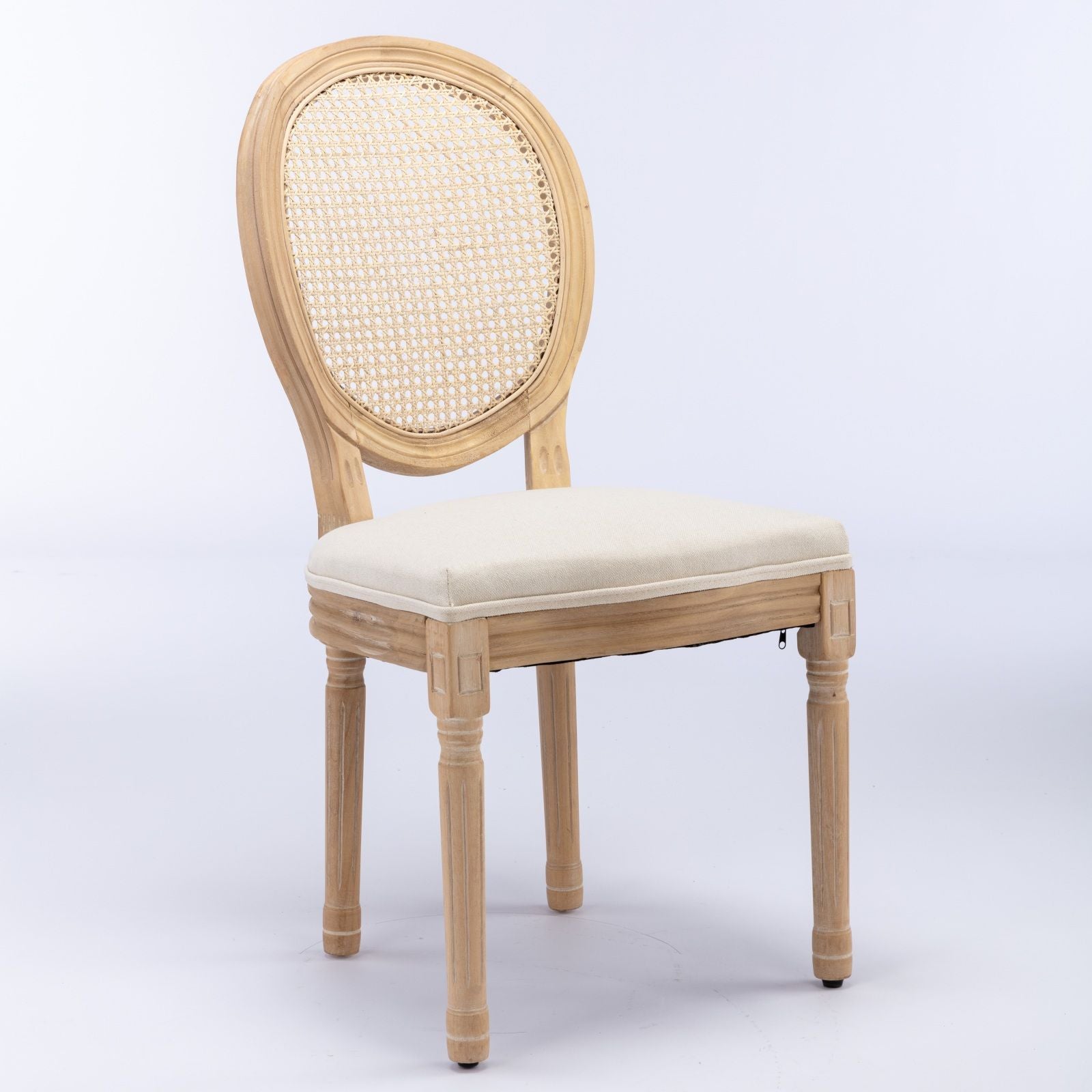 French Style Solid Wood Frame Antique Painting Linen Fabric Rattan Back Dining Chair (Set of 2) - Best Buy Furniture