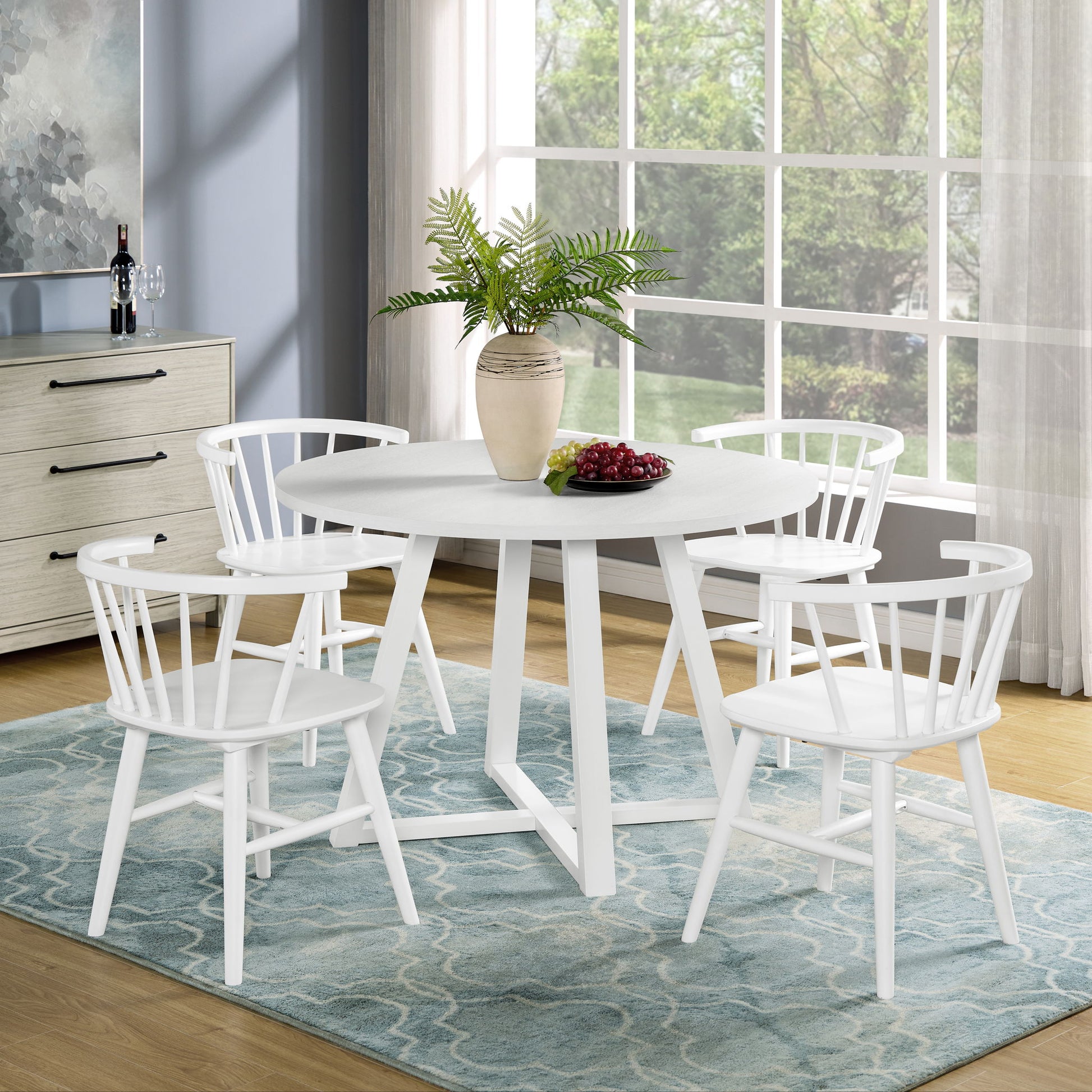 Edo - 5 Piece Dining Set, Trestle Dining Table With 4 Windsor Chairs - White - Best Buy Furniture
