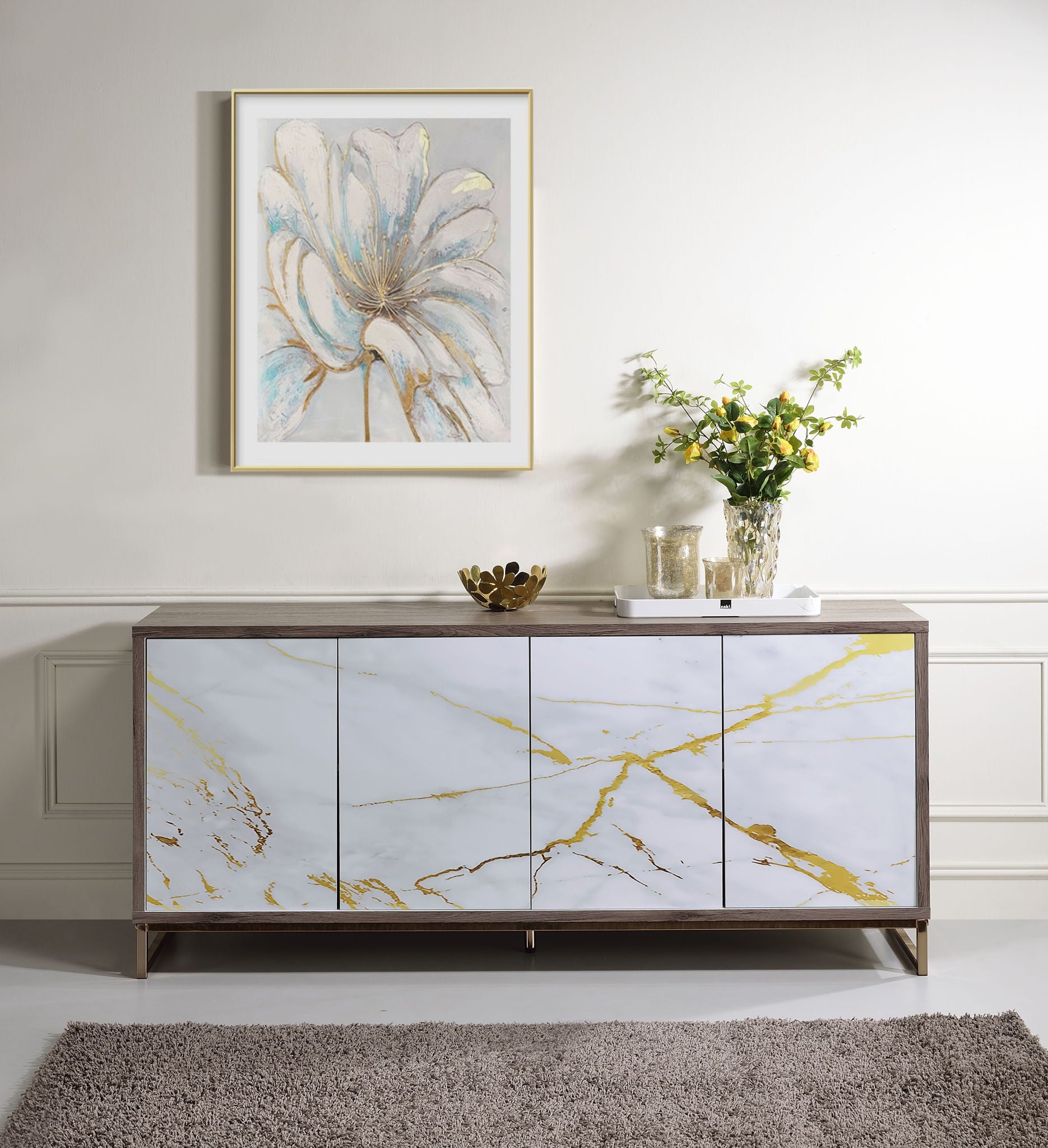 Paavan - Console Cabinet - White / ChampagneChampagne - Best Buy Furniture